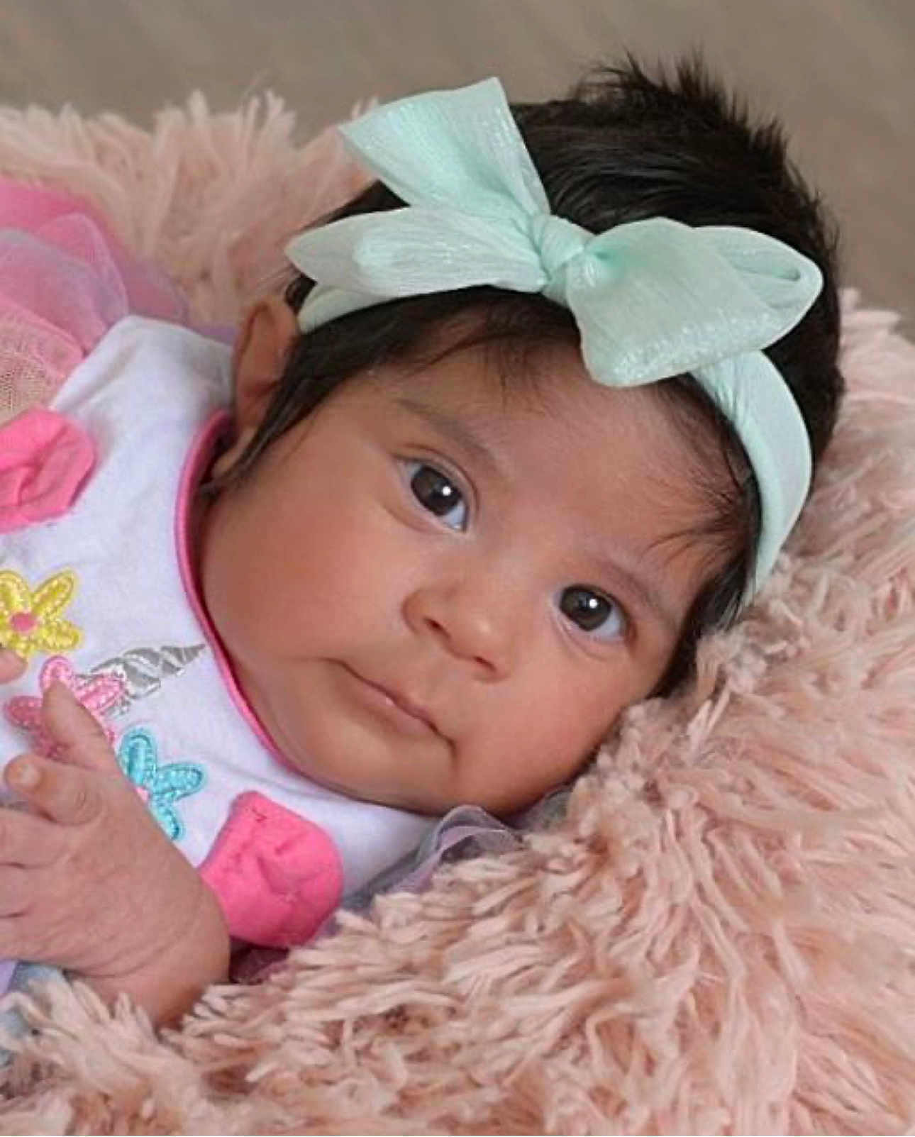 Dalzary is registered to the contest to win money with this photo: baby, blanket, bow, child, clothing, cozy, cute, cute_expression, face, hand, headband, infant, newborn, pastel, pink, portrait, resting, skin, soft, young