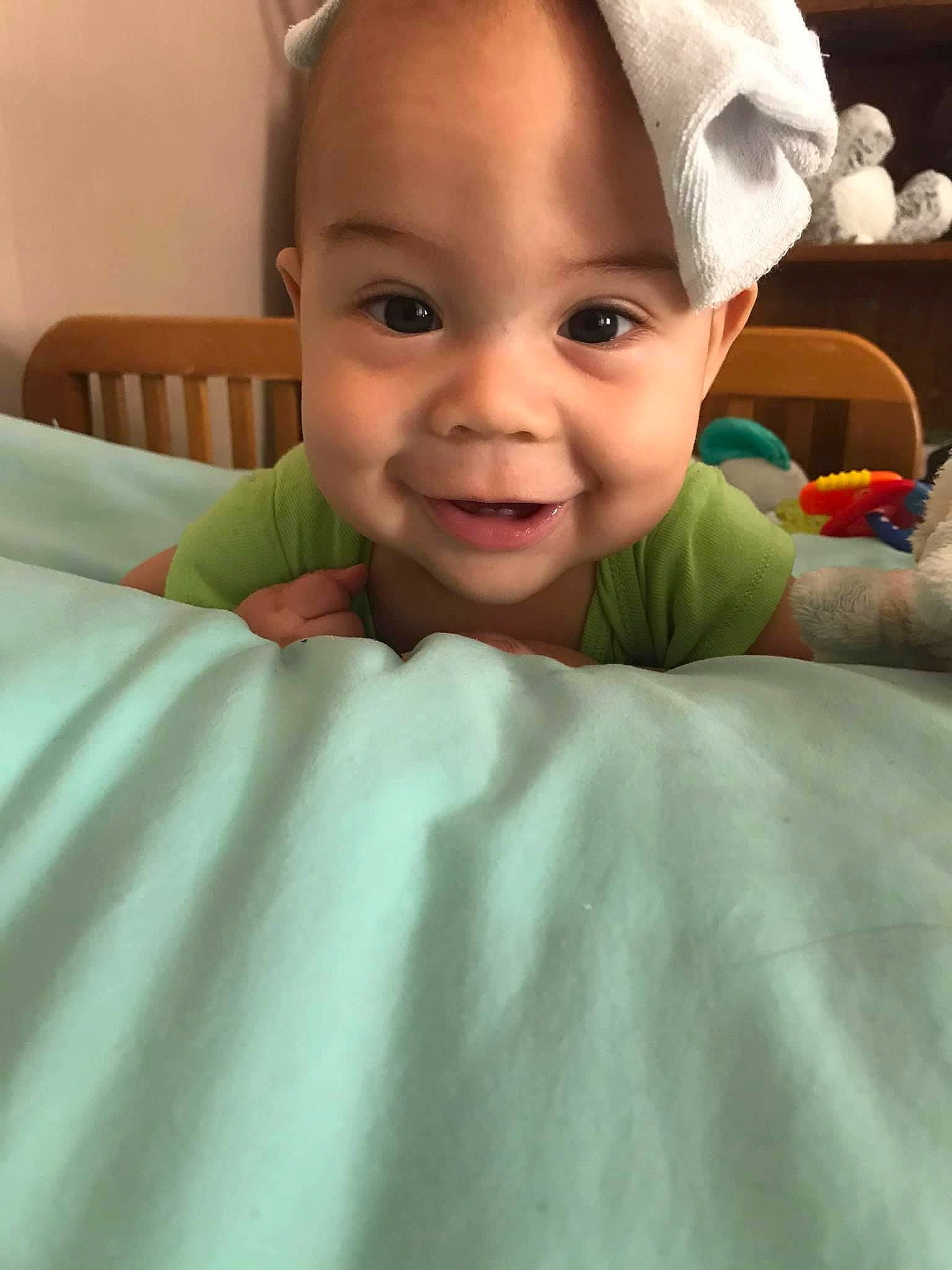 Jaime is registered to the contest to win money with this photo: baby, cheek, child, eye, eyebrow, face, forehead, happy, head, lip, mouth, nose, person, skin, smile, toddler