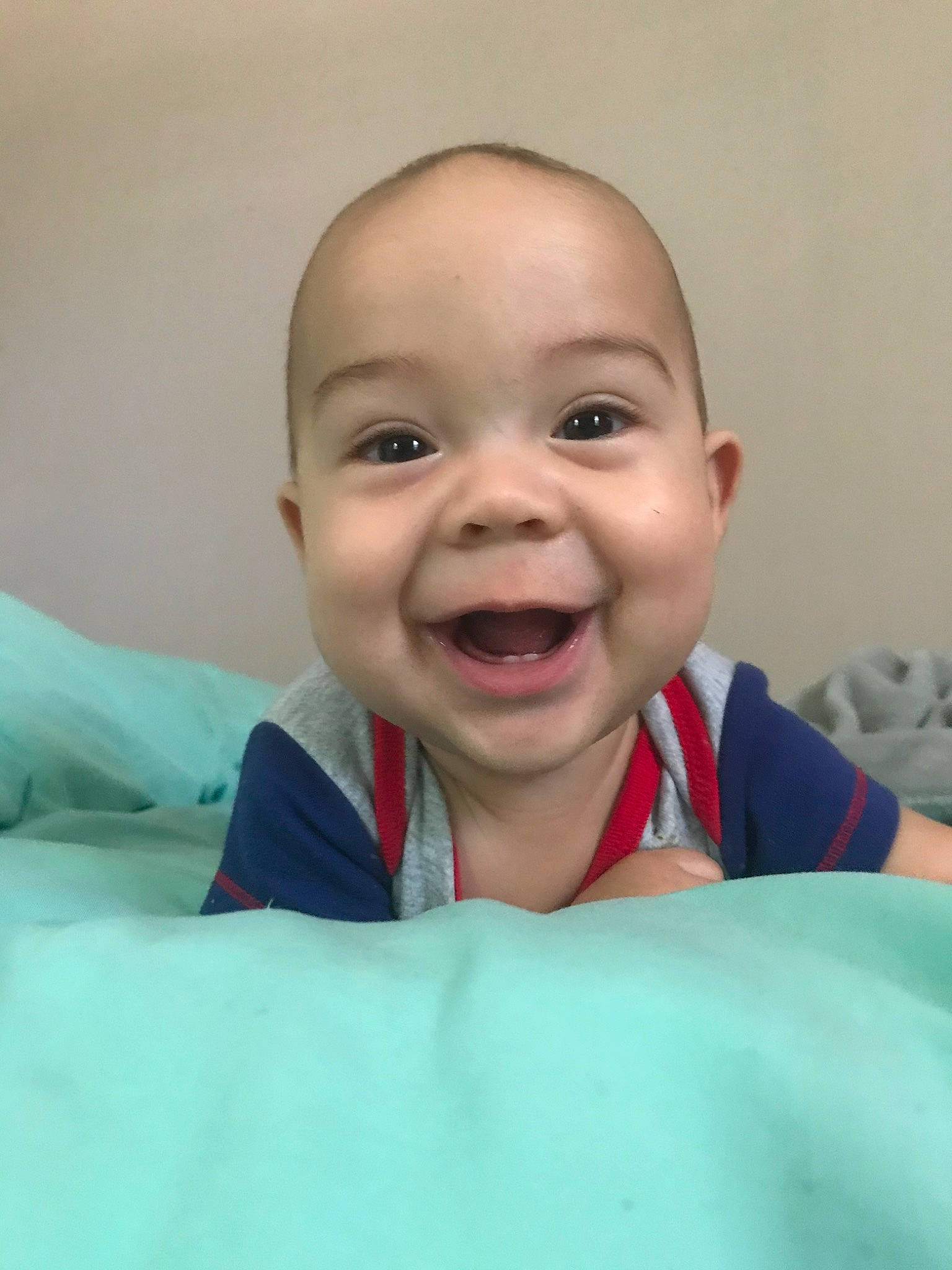 Jaime is registered to the contest to win money with this photo: baby, blue, cheek, child, chin, eye, eyebrow, face, facial_expression, forehead, fun, happy, head, joy, lip, mouth, nose, organ, person, skin