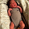 Jayce is registered to the contest to win money with this photo: newborn, baby, infant, onesie, gray_clothing, yellow_socks, blanket, patterned_blanket, lying_down, indoors, cute, human, small_hands, small_feet, face, relaxed, resting, cozy, sleepy, portrait