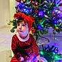 toddler, child, christmas_tree, christmas_lights, red_dress, red_bow, holiday, festive, indoors, decorations, holiday_spirit, cute, sitting, lights, young_child, celebration, happy, portrait, holiday_season, festive_outfit