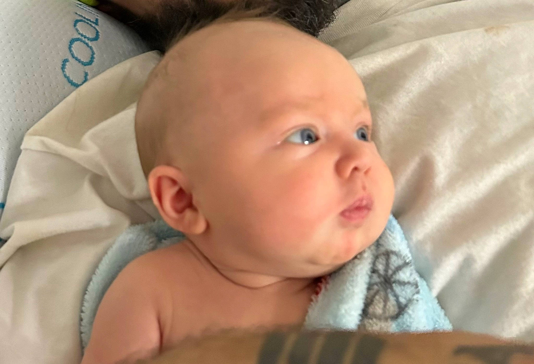 Lucas is registered to the contest to win money with this photo: baby, baby_products, baby_toddler_clothing, cheek, chest, child, comfort, ear, eye, eyelash, forehead, happy, human_body, iris, linens, lip, mouth, nose, person, skin