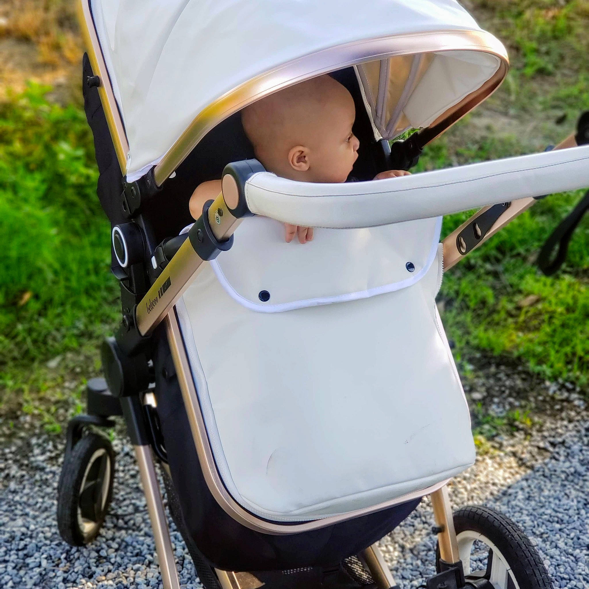 Andria is registered to the contest to win money with this photo: baby_carriage, baby_products, beige, child, person, product, toddler, vehicle, wheel