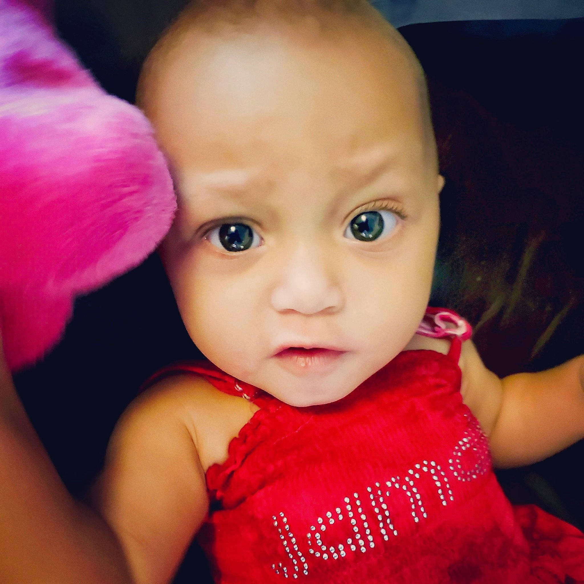 Andria is registered to the contest to win money with this photo: baby, baby_making_funny_faces, beauty, cheek, child, child_model, chin, ear, eye, eyebrow, face, forehead, head, iris, lip, mouth, nose, person, pink, skin