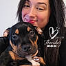Apollo joined the competition — help win amazing prizes! woman, dog, pet, hugging, indoor, portrait, smile, black_hair, tattoo, face, animal, love, close_up, casual, friendship, cute, heart, text_overlay, happy, holding