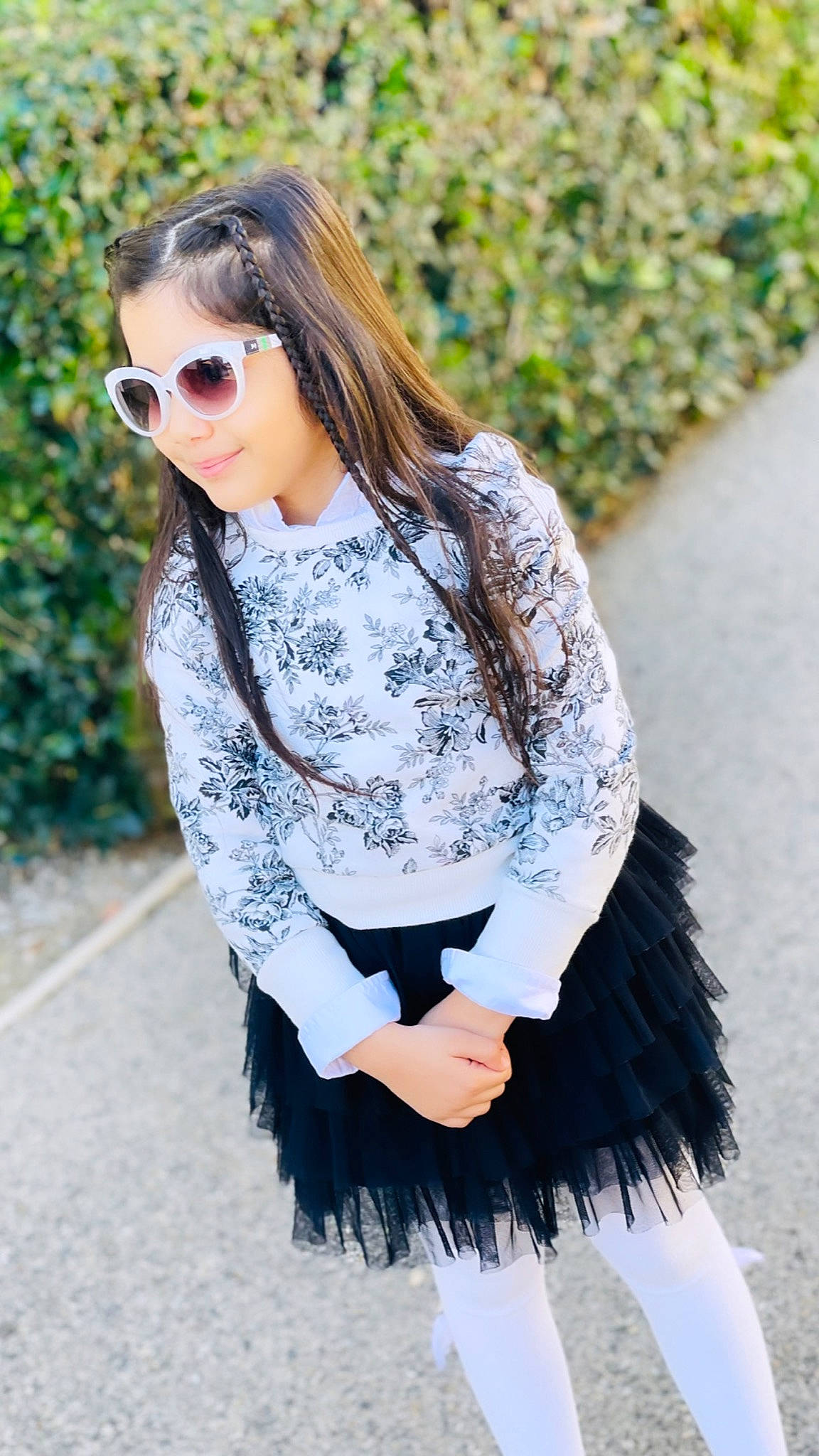 Mila joined the competition — help win amazing prizes! cool, eyewear, goggles, grey, hair, hairstyle, joint, joy, knee, neck, outerwear, person, shoulder, sleeve, standing, street_fashion, sunglasses, tartan, textile, thigh