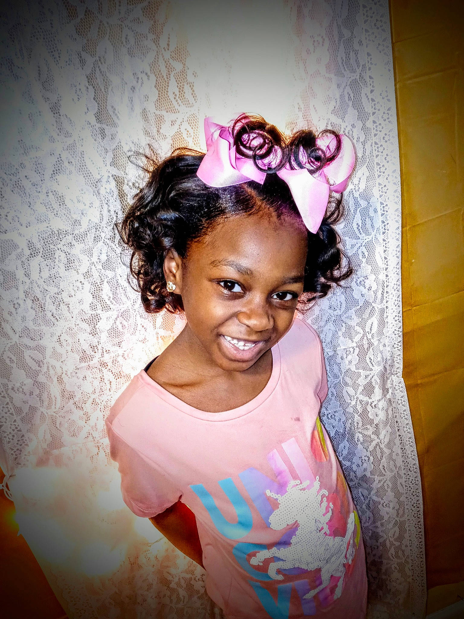 Julie is registered to the contest to win money with this photo: black_hair, ear, eyebrow, eyelash, eyewear, fashion_design, flash_photography, fun, hair_accessory, hairstyle, happy, head, jewellery, joy, lip, magenta, makeover, person, pink, purple