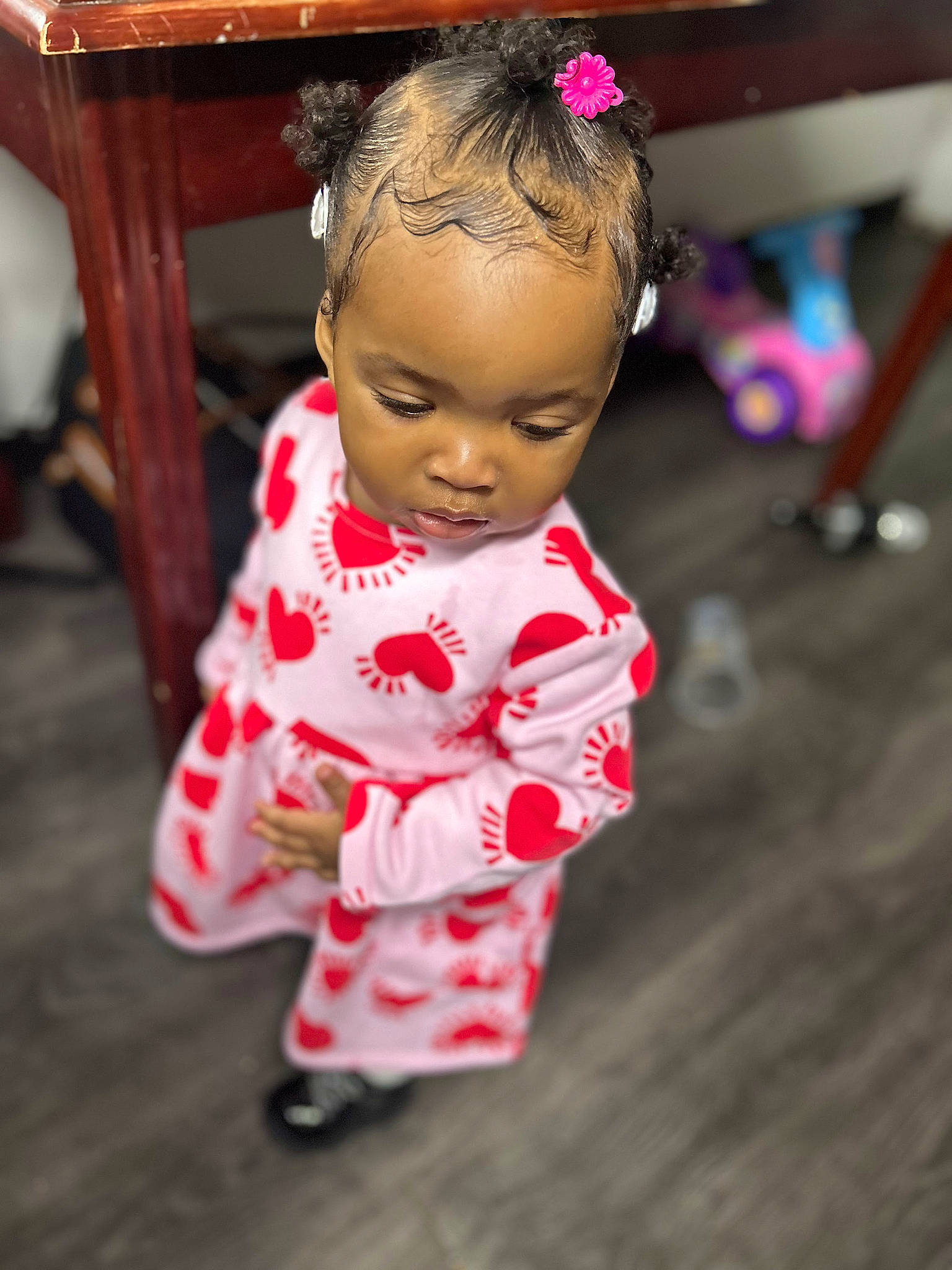 Faith joined the competition — help win amazing prizes! baby, baby_toddler_clothing, black_hair, cheek, child, dress, event, eye, flooring, fun, hair, hairstyle, happy, head, person, pink, skin, sleeve, toddler, tradition