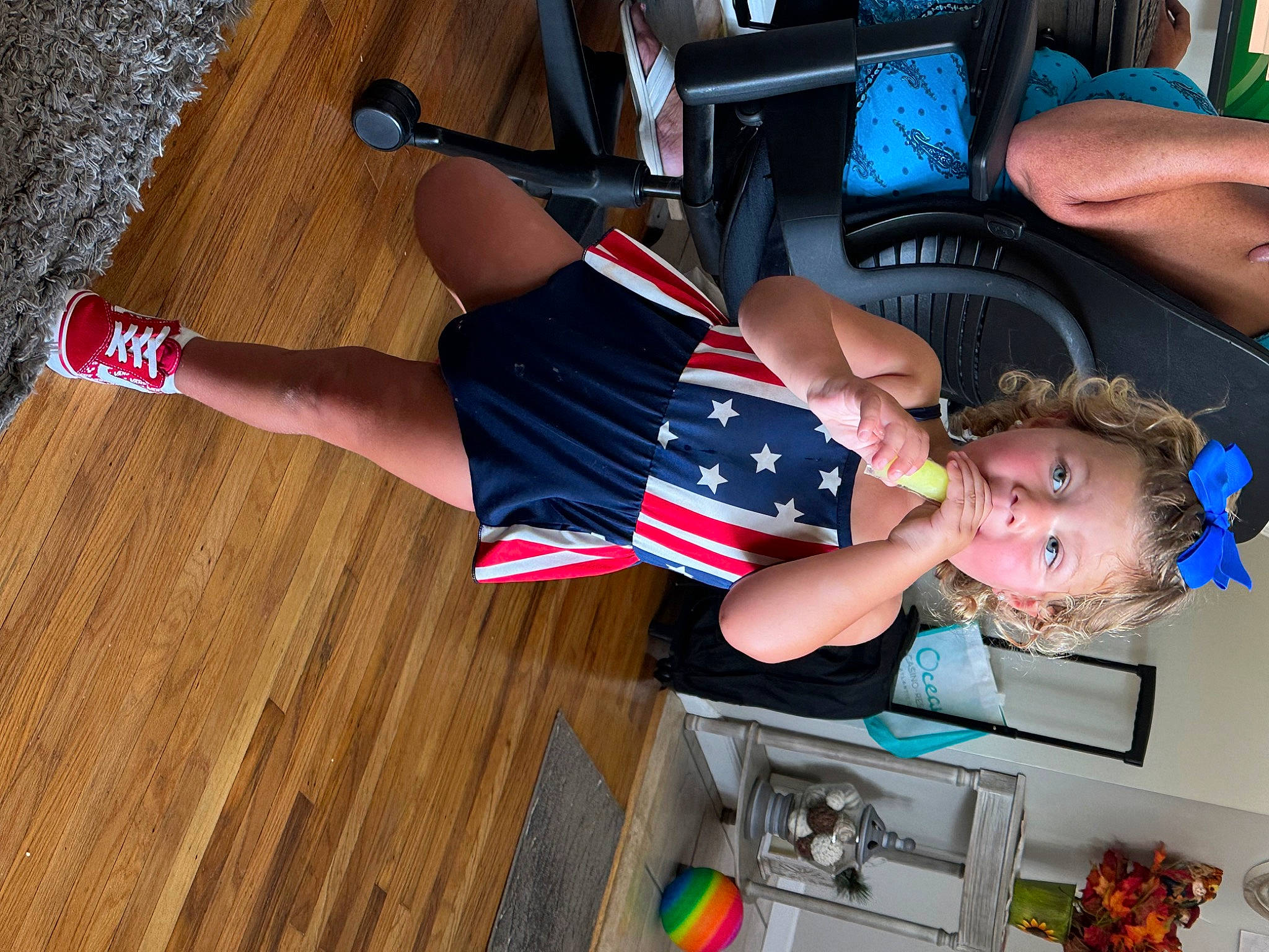 Italia joined the competition — help win amazing prizes! carmine, dress, elbow, eyewear, flag_of_the_united_states, flooring, fun, glasses, hardwood, human_leg, knee, person, room, sock, sunglasses, thigh, toddler, varnish, wood, wood_stain