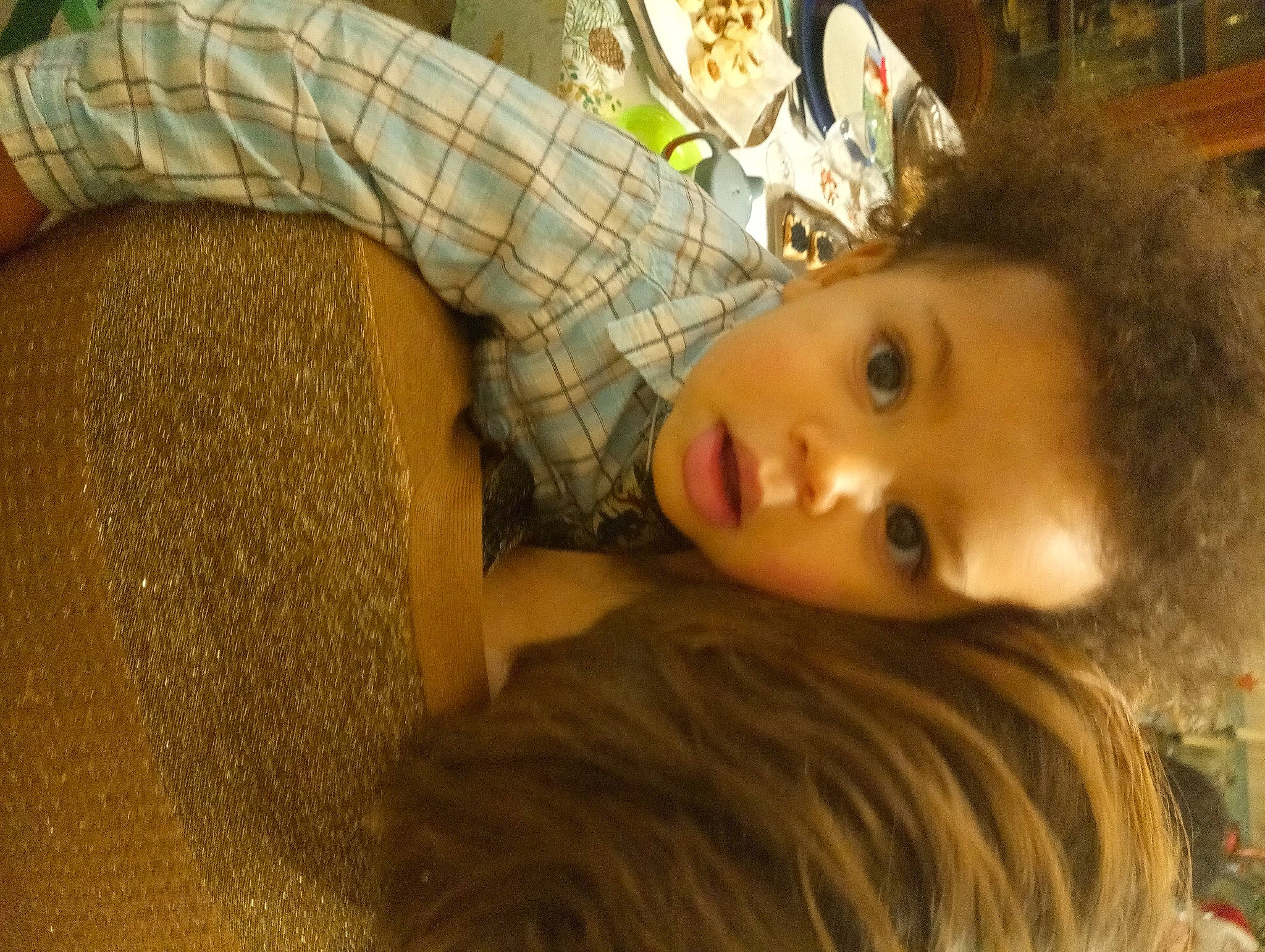 Isaac participe au concours pour gagner de l'argent avec cette photo : blond, brown_hair, cheek, child, doll, eye, eyelash, flooring, fun, fur, happy, long_hair, nose, person, room, sitting, skin, surprise, toddler, toy