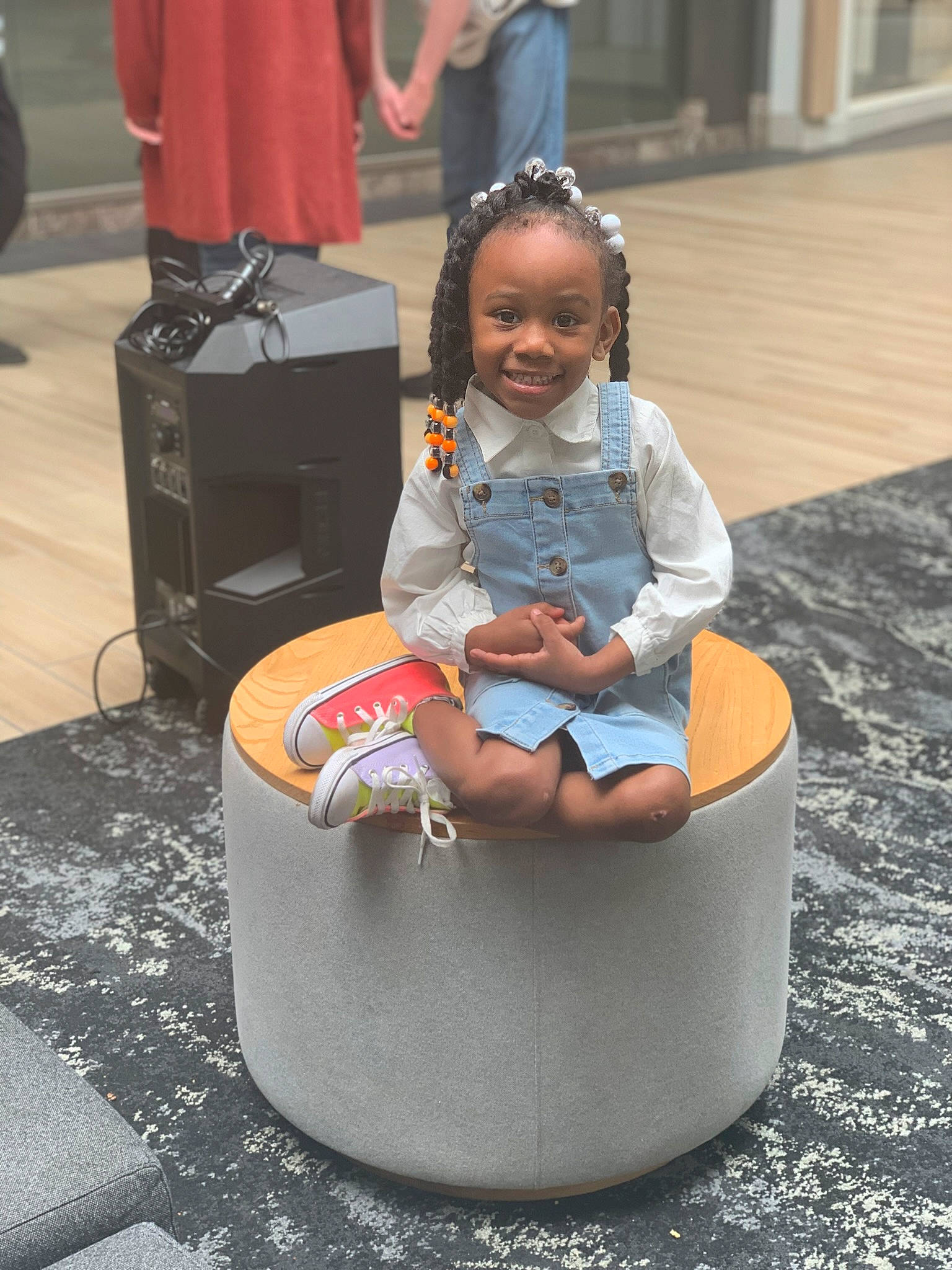 Samariah joined the competition — help win amazing prizes! backpack, bag, baggage, child, door, event, fashion_accessory, flooring, fun, happy, joy, lap, leisure, luggage_and_bags, person, sharing, sitting, smile, suitcase, tire