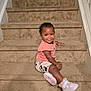 toddler, child, stairs, carpet, smiling, indoor, casual_clothing, sneakers, pink, shorts, top, cute, happy, person, baby, fashion, accessories, bracelet, earrings, portrait