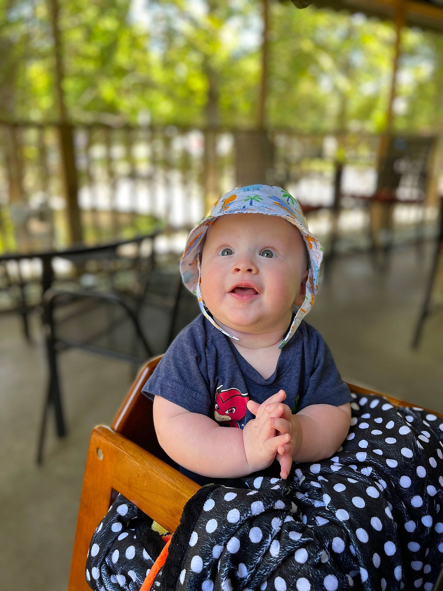 Greysen joined the competition — help win amazing prizes! baby, baby_toddler_clothing, chair, child, eye, fashion_accessory, flash_photography, fun, grass, happy, hat, headwear, leisure, pattern, person, plant, recreation, sitting, skin, sleeve