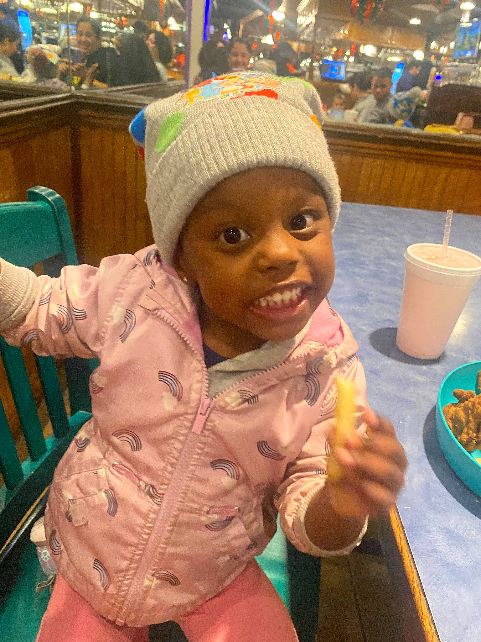 Aliana joined the competition — help win amazing prizes! abdomen, cap, chair, chest, child, event, fashion_accessory, finger, food, fun, happy, headwear, joy, leisure, person, plate, recreation, sitting, skin, smile