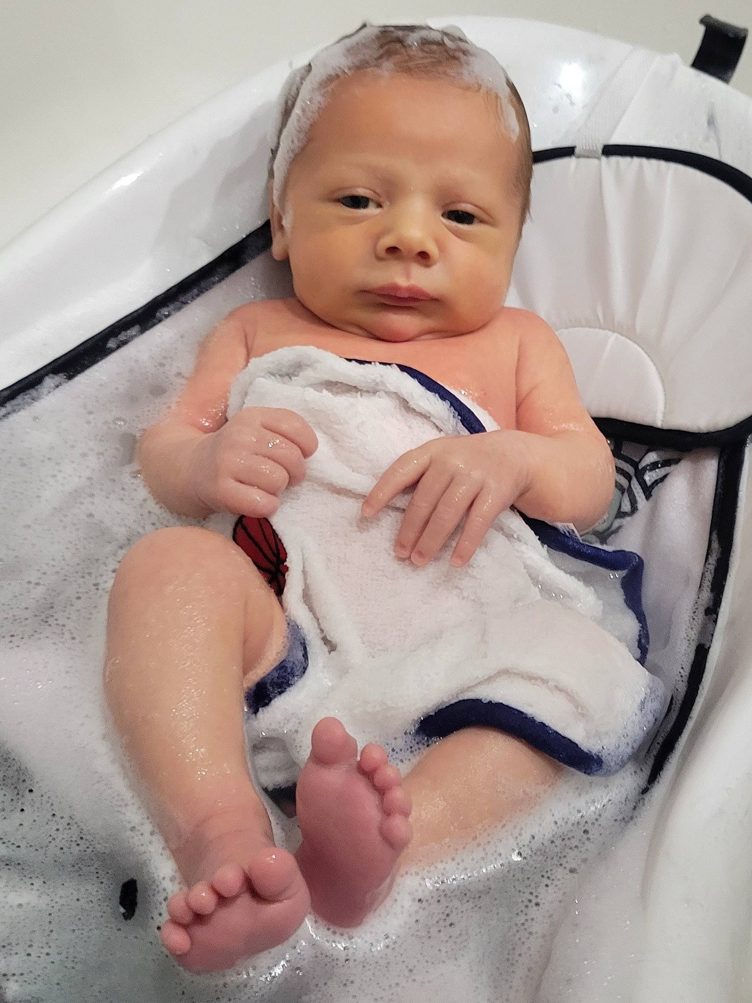 Dennis joined the competition — help win amazing prizes! baby, baby_safety, baby_toddler_clothing, bathtub, cheek, child, comfort, face, finger, gesture, hair, happy, head, human_body, person, photograph, skin, sleeve, stomach, thumb