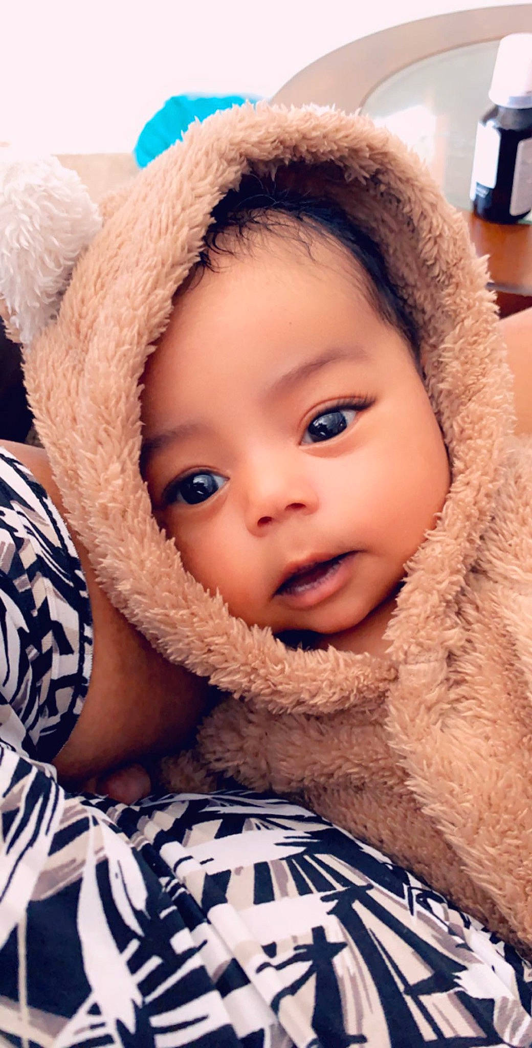 Heaven is registered to the contest to win money with this photo: baby, beauty, cheek, child, close_up, ear, eye, eyebrow, face, forehead, fur, fur_clothing, head, headgear, lip, nose, person, skin, smile, textile