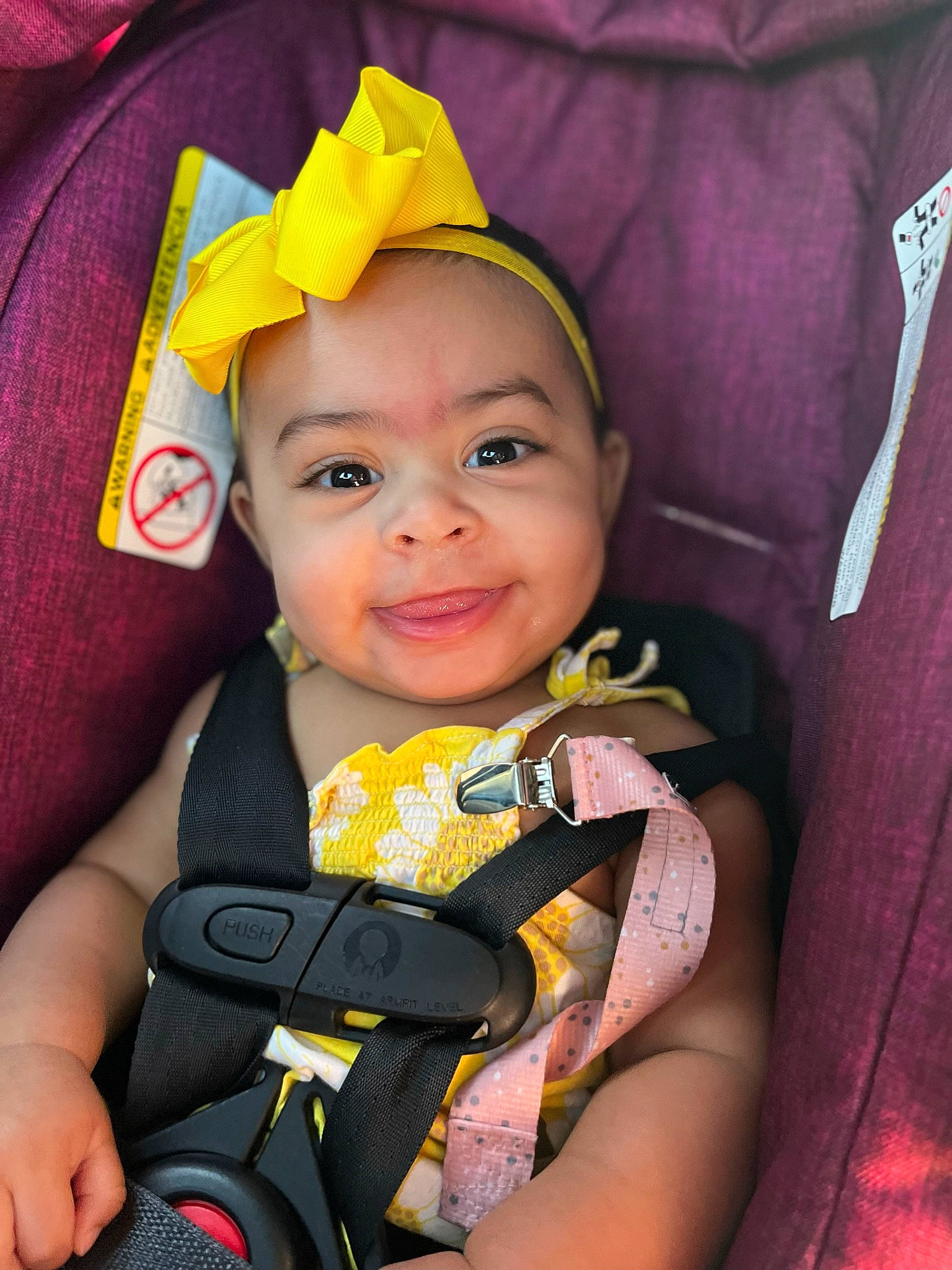 Kamiyah joined the competition — help win amazing prizes! baby, baby_carriage, baby_in_car_seat, baby_toddler_clothing, cheek, chin, comfort, eye, eyebrow, finger, happy, human_body, iris, joy, people, person, pink, product, seat_belt, skin