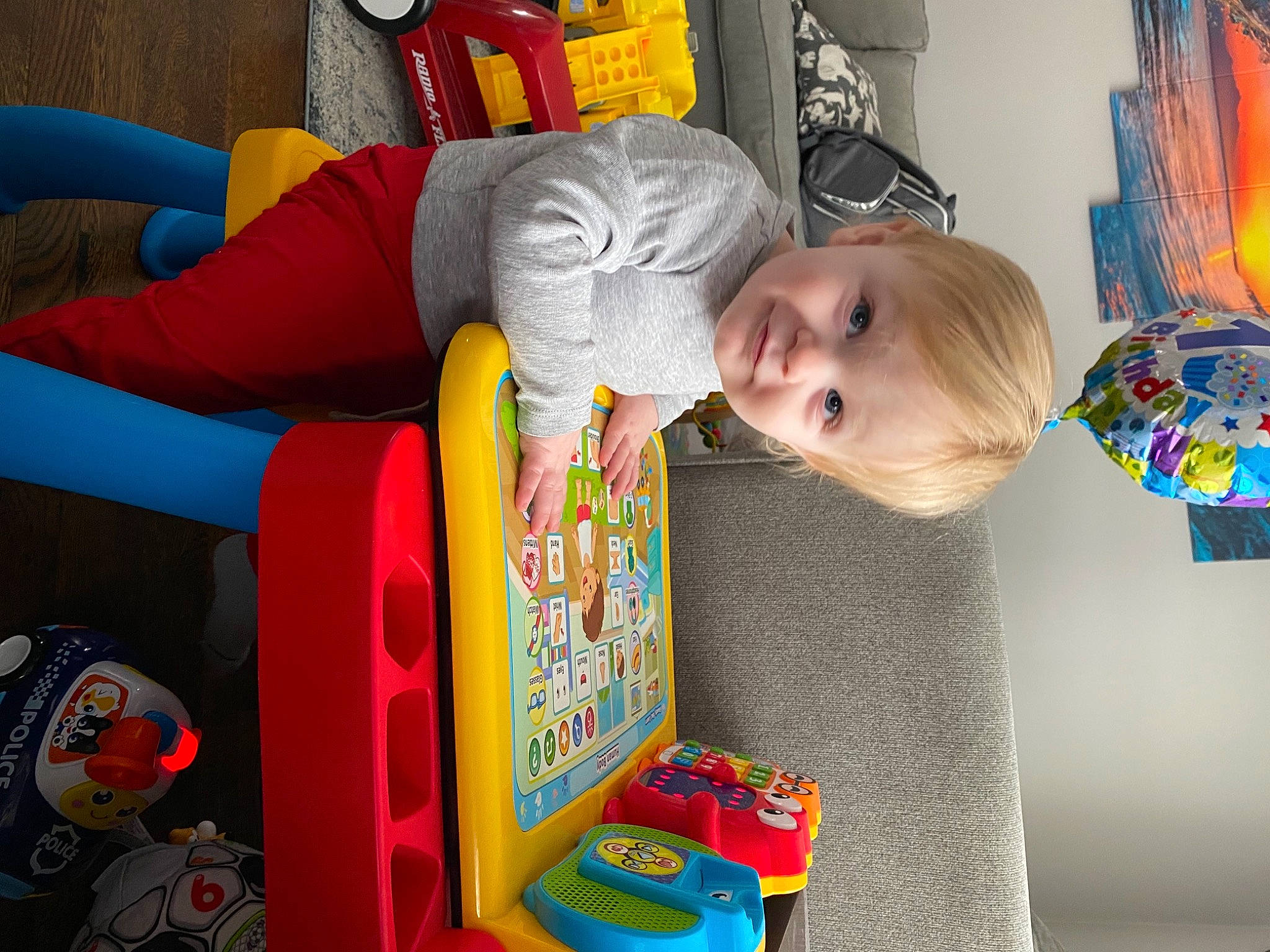 John joined the competition — help win amazing prizes! art, baby, baby_playing_with_toys, baby_products, baby_toys, child, fun, leisure, person, plastic, play, product, recreation, red, room, smile, t_shirt, toddler, toy, vacation