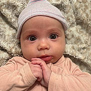 Violet joined the competition — help win amazing prizes! baby, infant, hat, clothing, hands, face, eyes, blanket, soft_texture, cute, portrait, lying_down, skin, expression, cozy, child, newborn, warm, close_up, peaceful