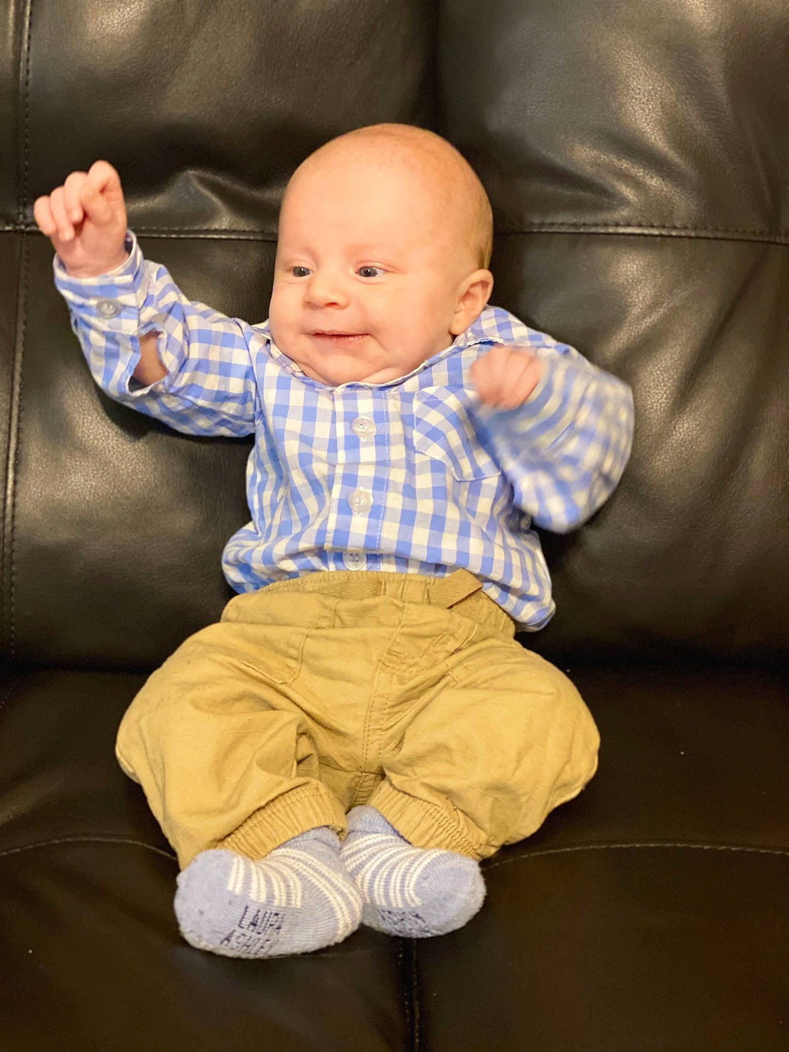 Damon joined the competition — help win amazing prizes! baby, baby_toddler_clothing, cheek, clothing, comfort, couch, eye, finger, flash_photography, fun, happy, head, leg, person, purple, sitting, sleeve, smile, textile, toddler