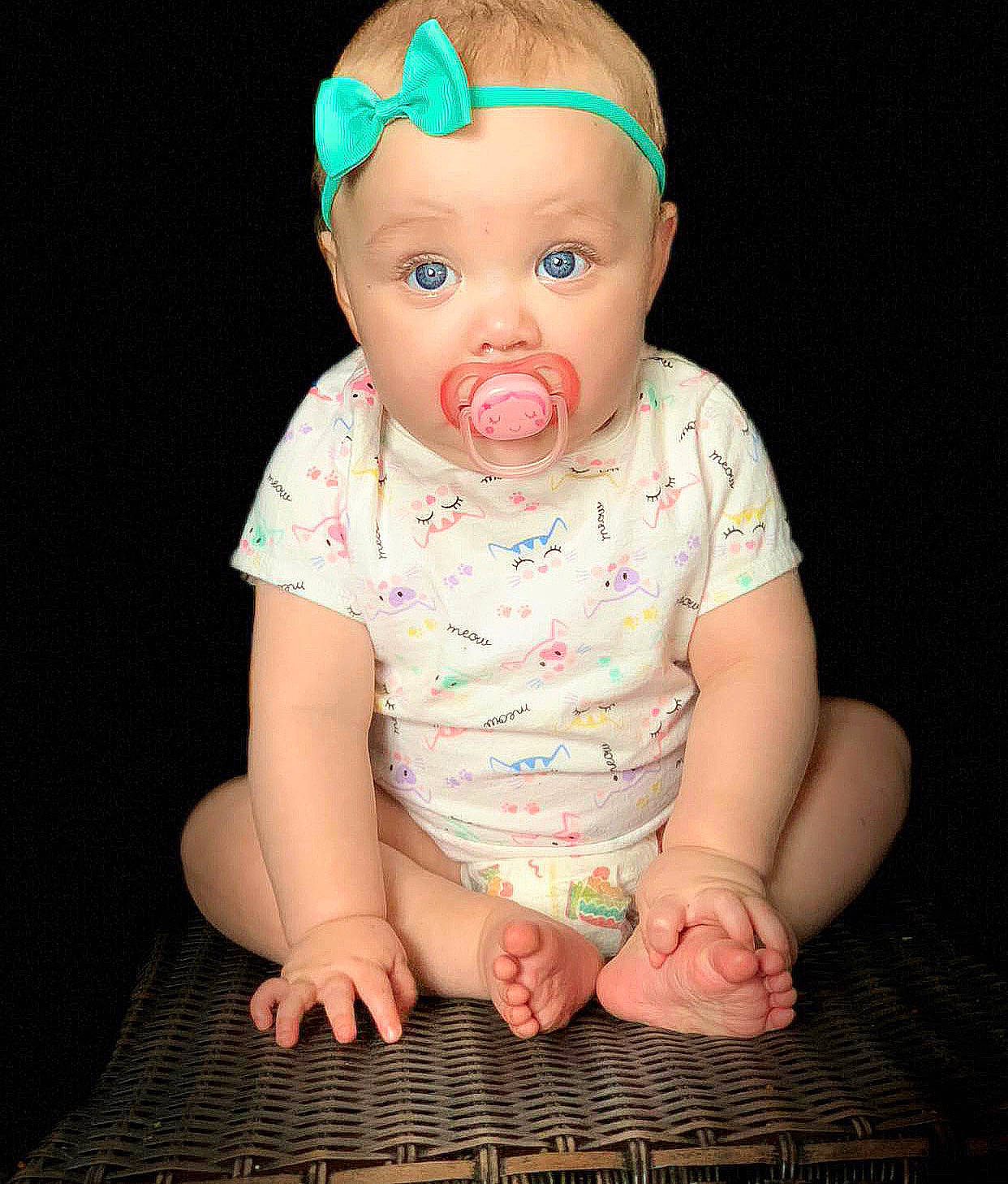 Jayce joined the competition — help win amazing prizes! baby, baby_toddler_clothing, cheek, chin, dress, eye, face, finger, hairstyle, head, human_body, iris, leg, lip, mouth, nose, person, photograph, pink, skin