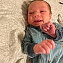 Johnathon joined the competition — help win amazing prizes! baby, infant, onesie, bedspread, pattern, fist, smile, lying_down, cozy, cute, newborn, child, sleepwear, small_hands, expression, indoor, person, fabric, closeup, face