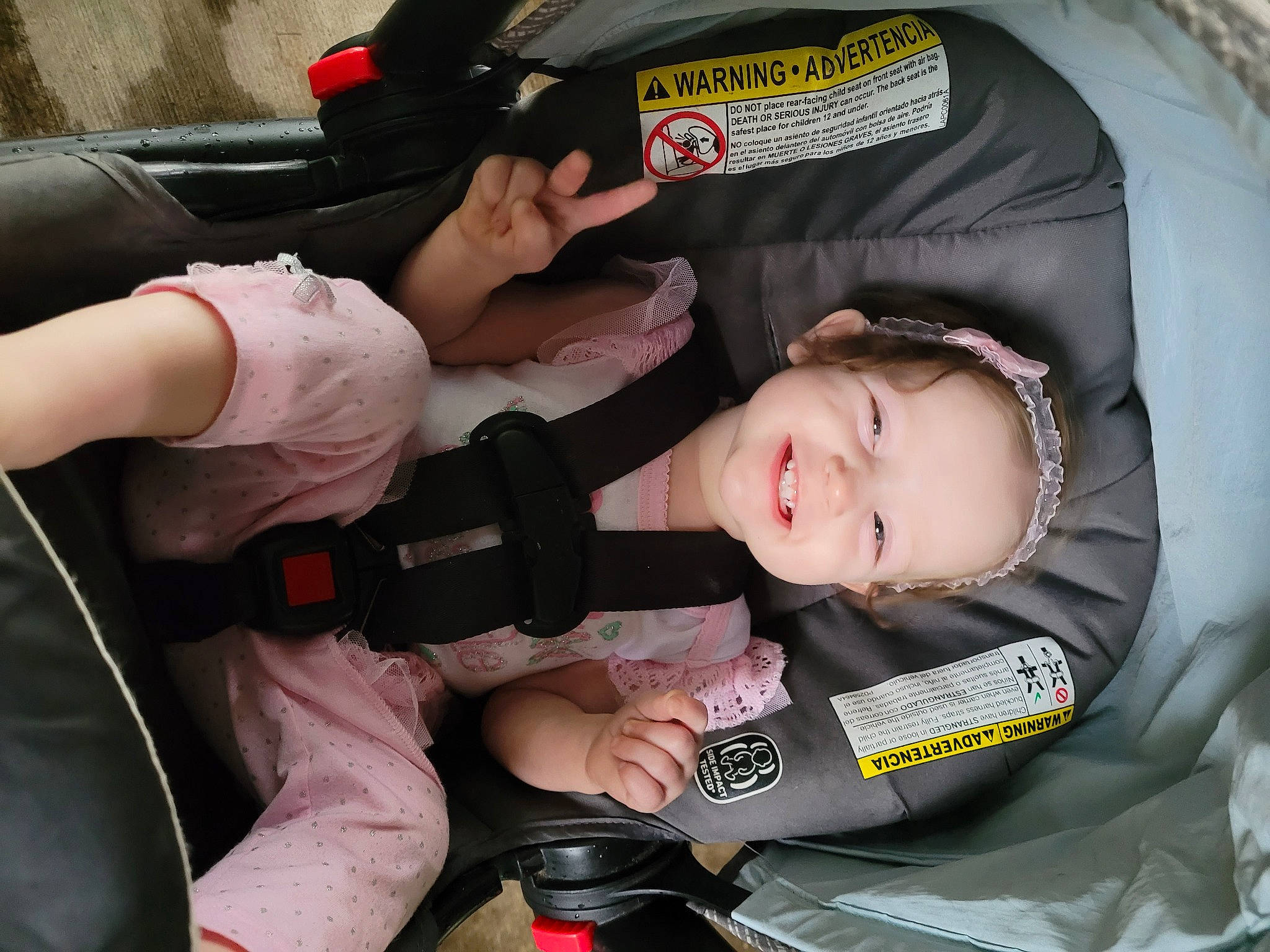 Lexi joined the competition — help win amazing prizes! arm, auto_part, baby, baby_carriage, baby_products, baby_toddler_clothing, bag, car_seat, carmine, child, comfort, hand, joy, lap, person, sitting, toddler, vehicle