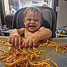 Colt joined the competition — help win amazing prizes! toddler, child, spaghetti, messy, highchair, food, kitchen, smile, happy, baby, table, tray, indoor, person, meal, dirt, fun, hands, cooking, family