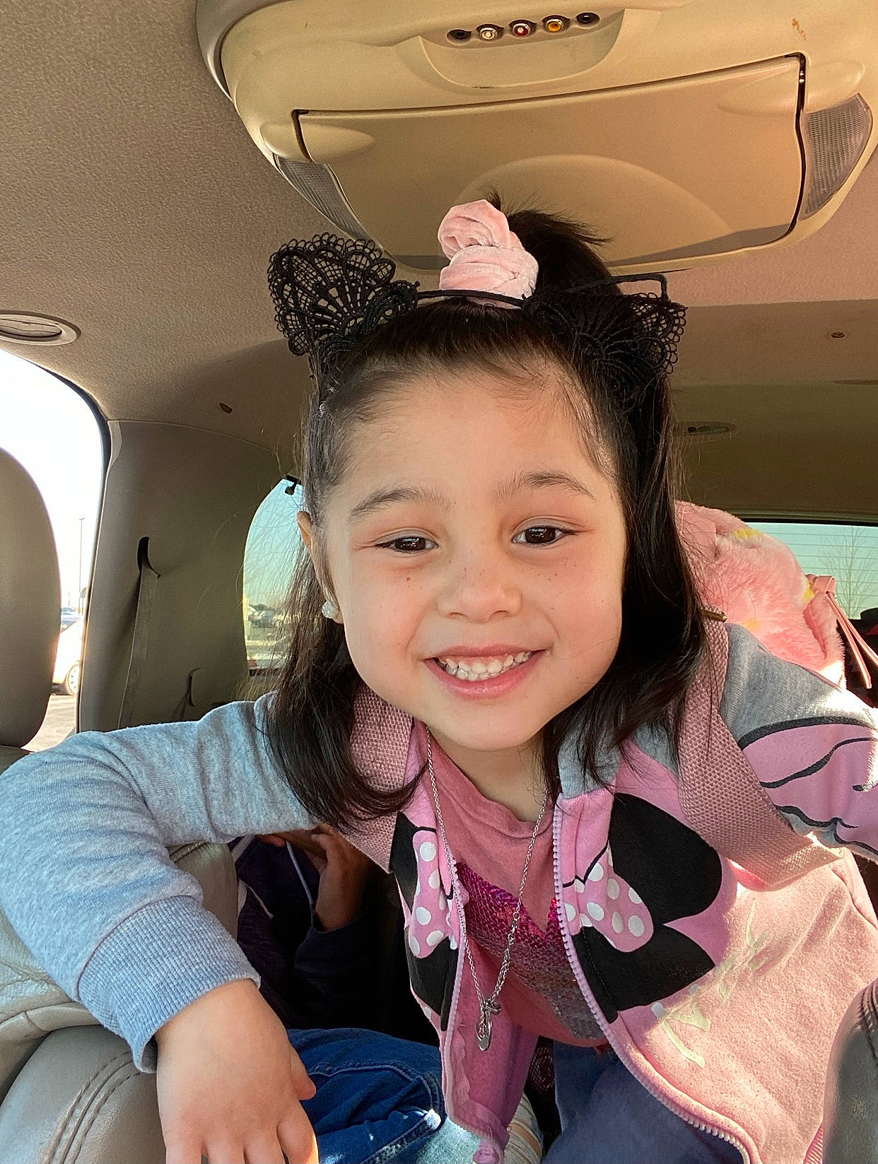 Epiphany joined the competition — help win amazing prizes! beauty, black_hair, car_seat, cheek, child, ear, eyelash, family_car, fashion_accessory, fun, hair_accessory, happy, head_restraint, joy, person, pink, sitting, skin, smile, steering_wheel