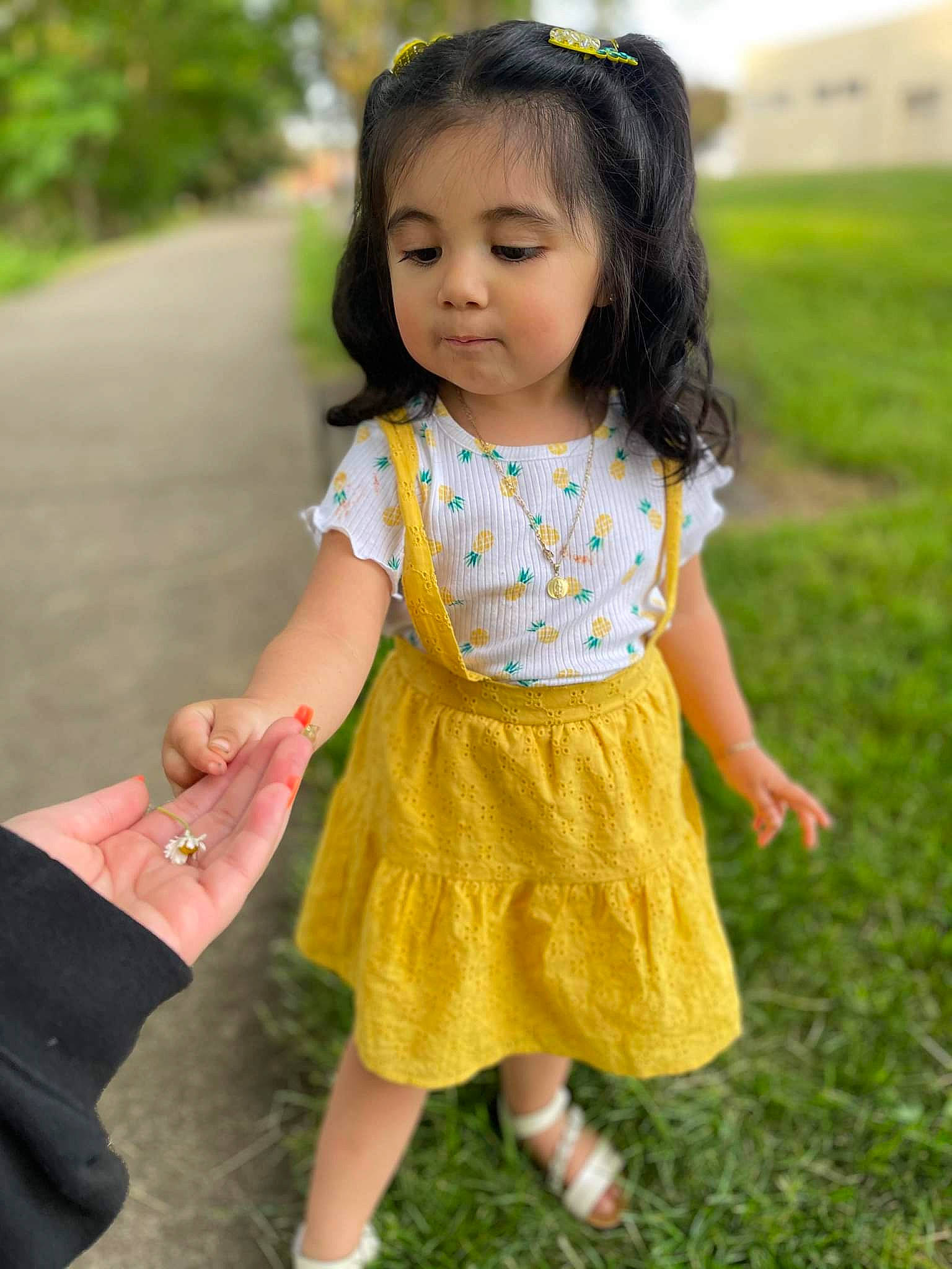 Melanie joined the competition — help win amazing prizes! baby_toddler_clothing, child, day_dress, eye, face, fun, gesture, grass, hair, hairstyle, happy, magenta, pattern, people_in_nature, person, pink, plant, skin, sleeve, toddler