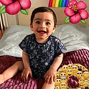 Daniel participe au concours pour gagner de l'argent avec cette photo : baby, bed, bedroom, cushion, face, flower, food, furniture, head, homedecor, indoors, person, petal, photography, plant, portrait, purple, room, sitting, sweets