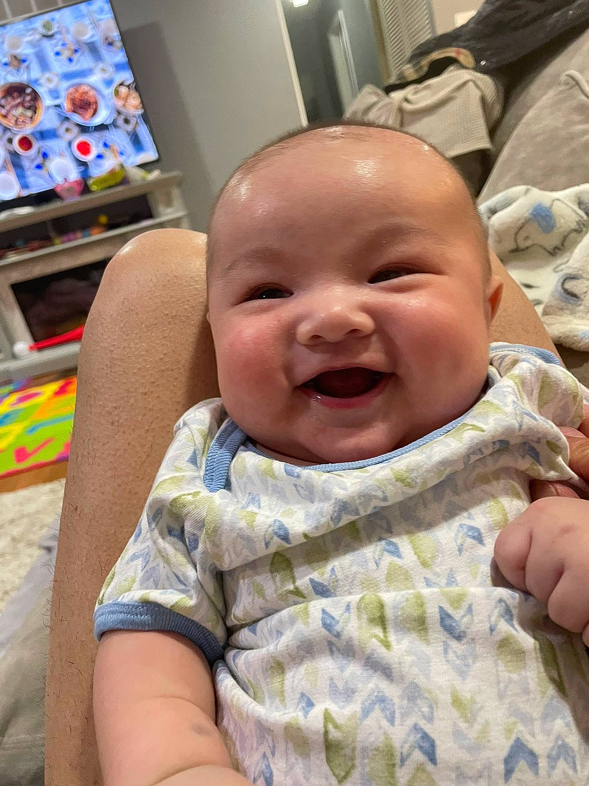 Liam is registered to the contest to win money with this photo: baby, baby_laughing, baby_toddler_clothing, cheek, child, chin, comfort, facial_expression, finger, fun, happy, head, iris, lip, mouth, nose, people, person, skin, smile