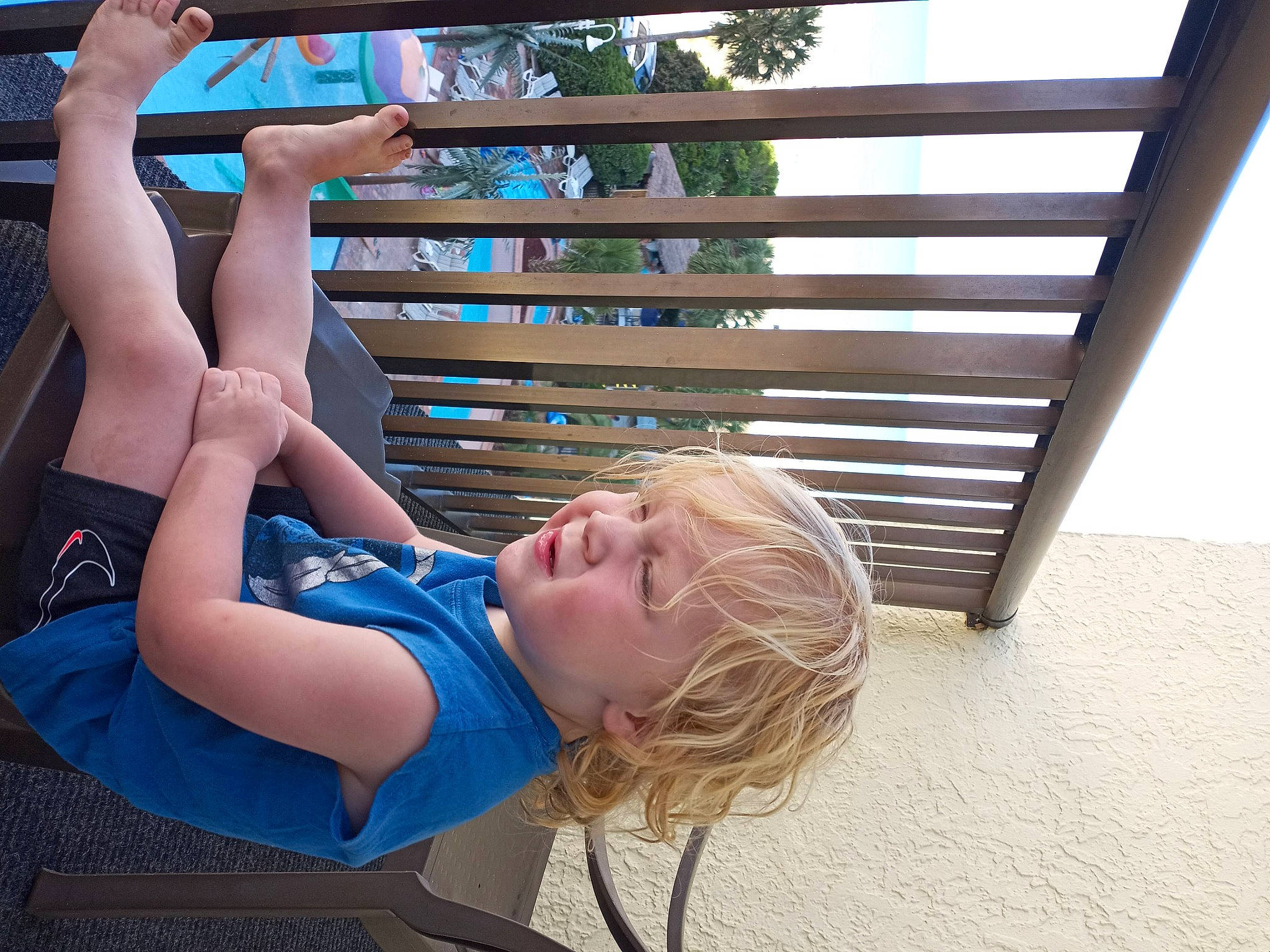 Jamie is registered to the contest to win money with this photo: child, elbow, electric_blue, fun, gesture, grass, happy, human_leg, knee, landscape, leisure, people_in_nature, person, recreation, sitting, thigh, toddler, tree, vacation, wood