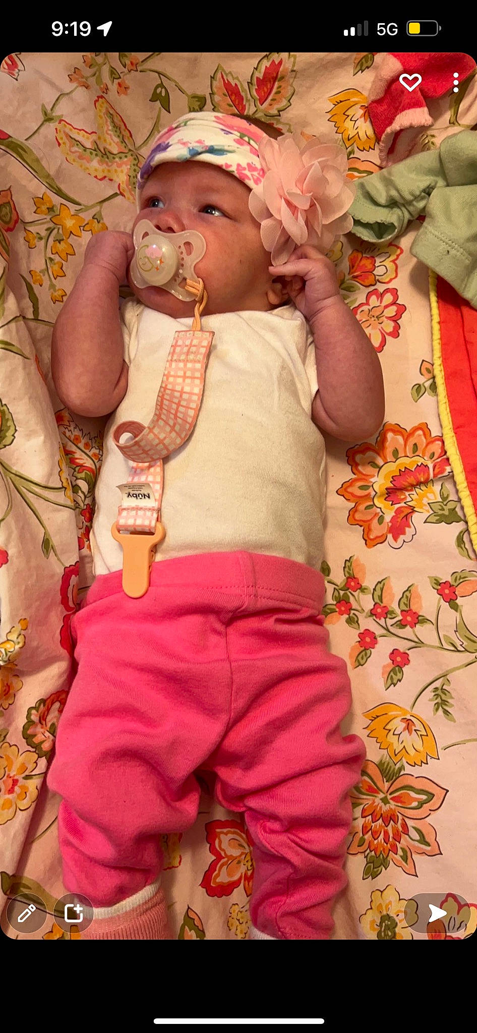 Lennon joined the competition — help win amazing prizes! arm, baby, baby_toddler_clothing, chest, child, event, green, hand, happy, linens, magenta, pattern, peach, person, pink, product, skin, sleeve, textile, toddler