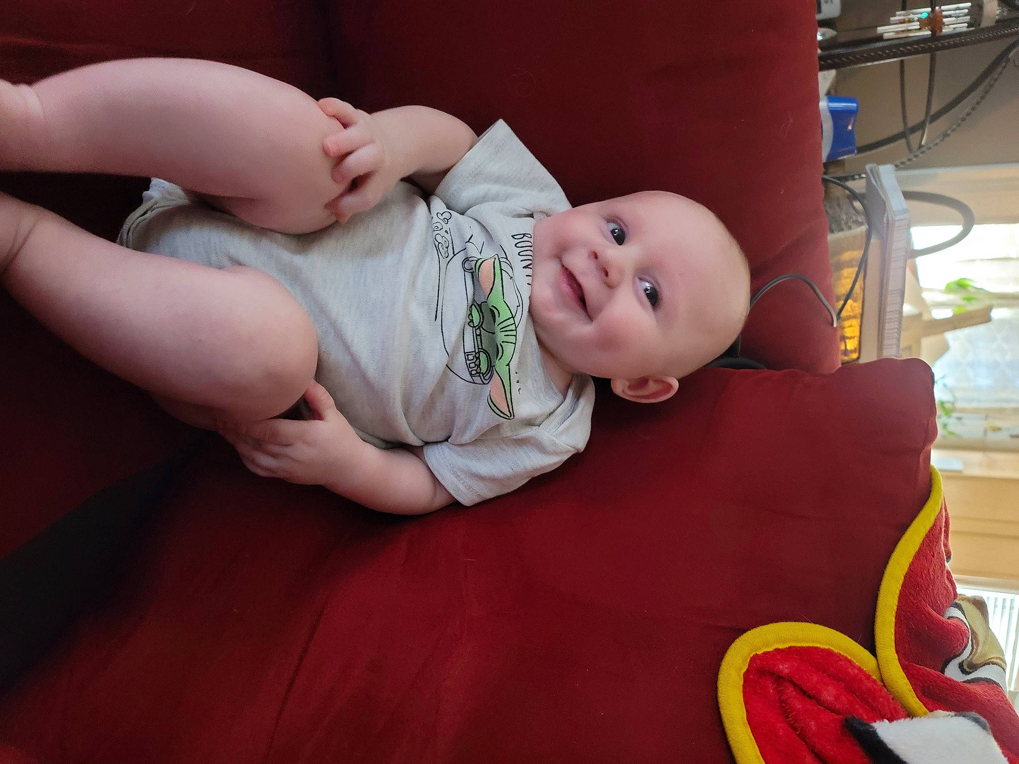 Desmond joined the competition — help win amazing prizes! baby, baby_toddler_clothing, comfort, dress, eye, facial_expression, flash_photography, flooring, fun, happy, human_leg, joy, leg, mammal, person, skin, smile, textile, thigh, toddler