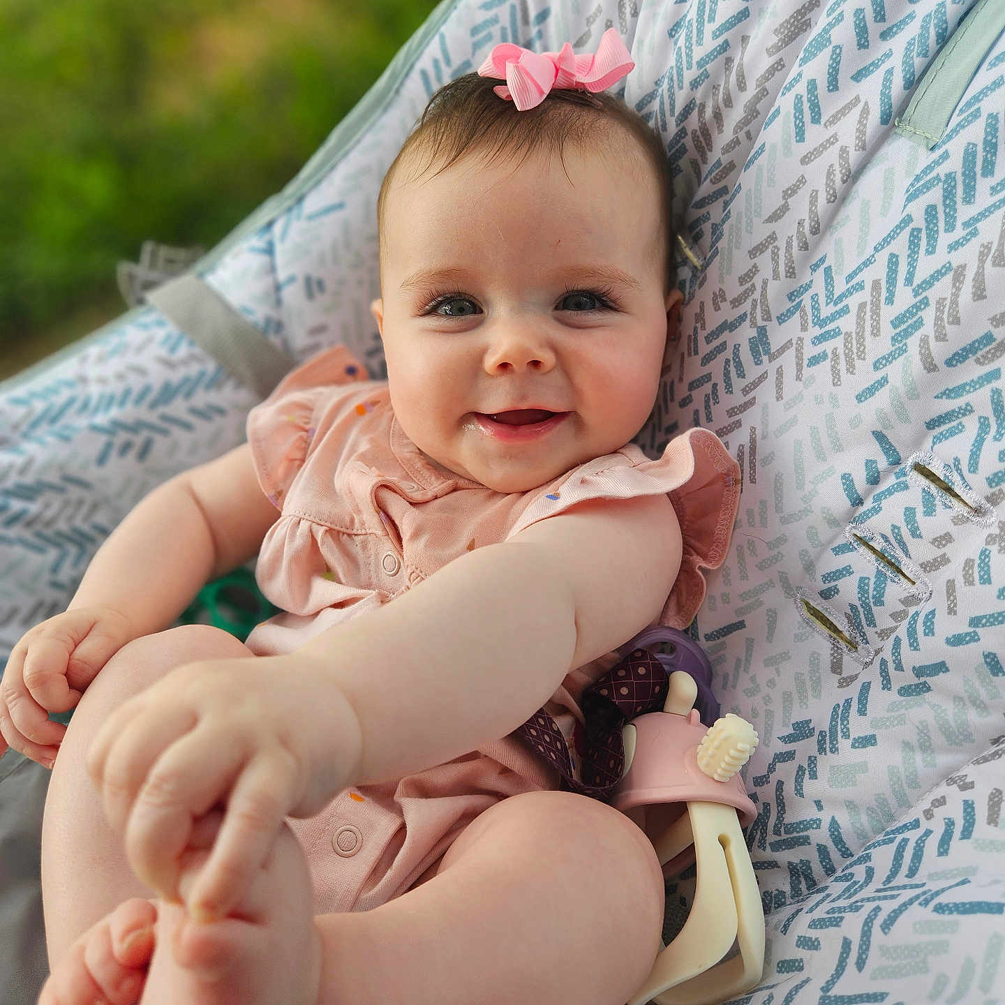 Winter is registered to the contest to win money with this photo: accessories, baby, bodypart, clothing, cushion, dress, face, finger, furniture, hand, happy, head, homedecor, newborn, person, photography, portrait, quilt, sitting, smile