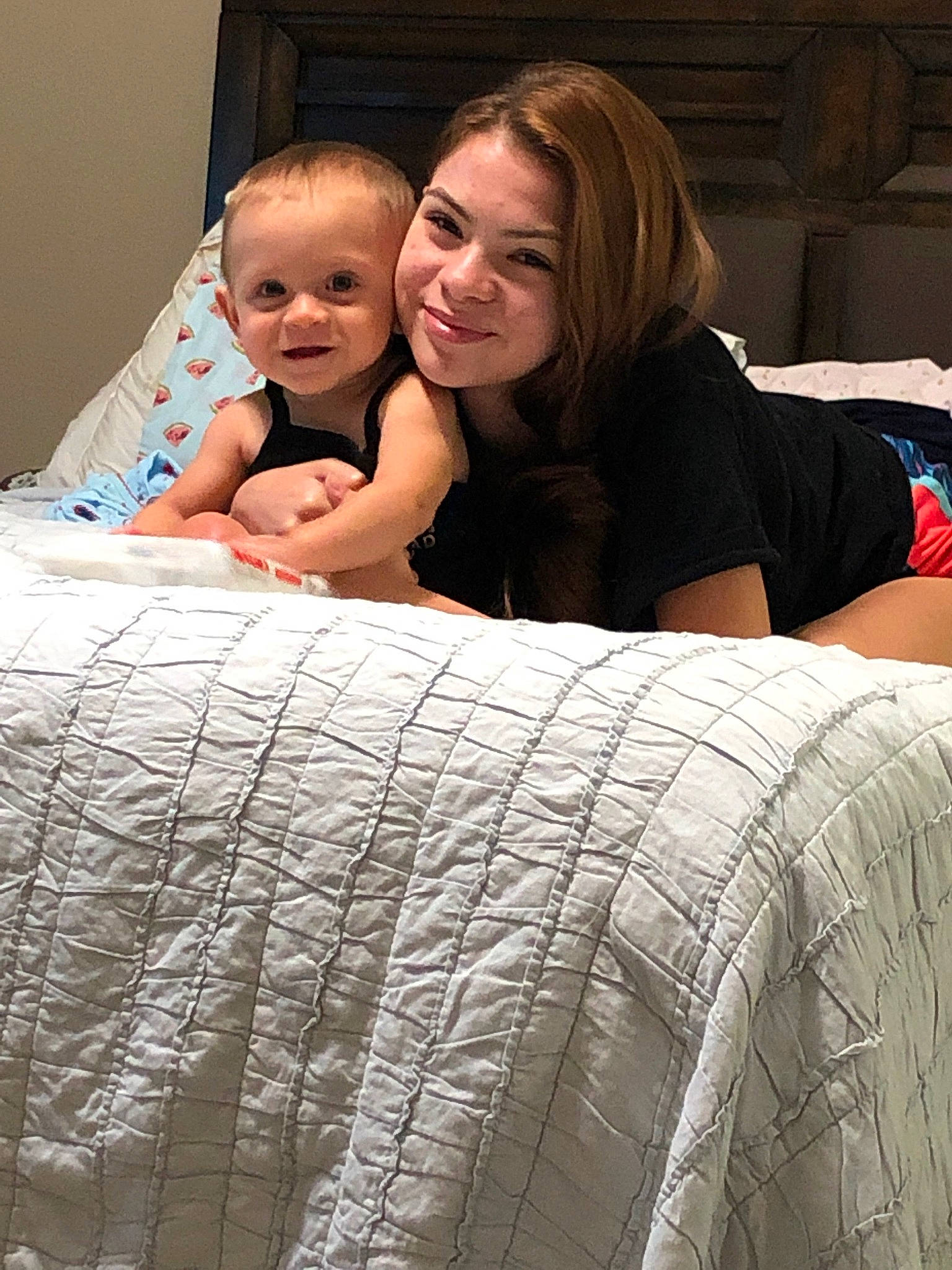 Raelynn joined the competition — help win amazing prizes! bed, bedding, blanket, child, comfort, furniture, hug, interaction, joy, linens, mattress, person, textile