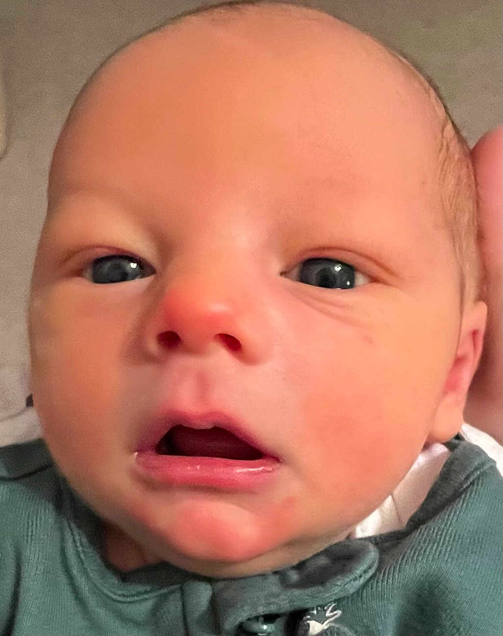 Luka joined the competition — help win amazing prizes! baby, newborn, close_up, face, blue_eyes, infant, child, mouth_open, skin, clothing, portrait, cute, expression, person, young, head, indoors, apparel, human, baby_clothes