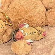 Ayden participe au concours pour gagner de l'argent avec cette photo : newborn, baby, teddy_bear, plush, sleeping, hat, beige, cute, soft, cozy, child, infant, clothing, bedroom, rest, portrait, toy, furniture, relaxation, home