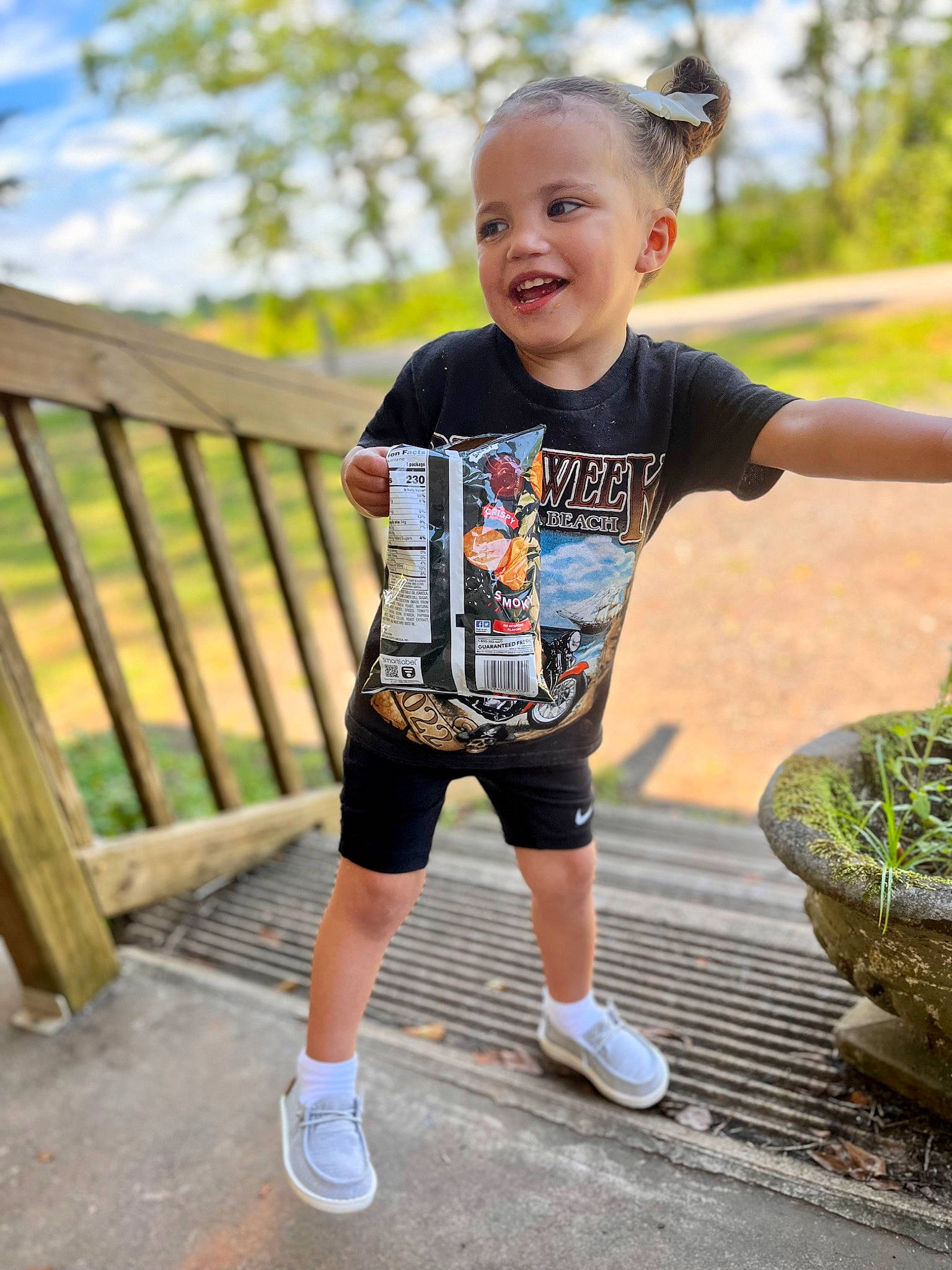 Kennedy joined the competition — help win amazing prizes! child, eye, face, fun, grass, happy, leisure, person, plant, recreation, shoe, shorts, sky, sleeve, smile, sneakers, sportswear, t_shirt, thigh, toddler