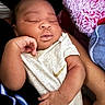 Xzayvion is registered to the contest to win money with this photo: baby, sleeping, infant, onesie, nike, hand, arm, blanket, fuzzy, pink, skin, person, closeup, resting, peaceful, cute, soft, newborn, portrait, indoor