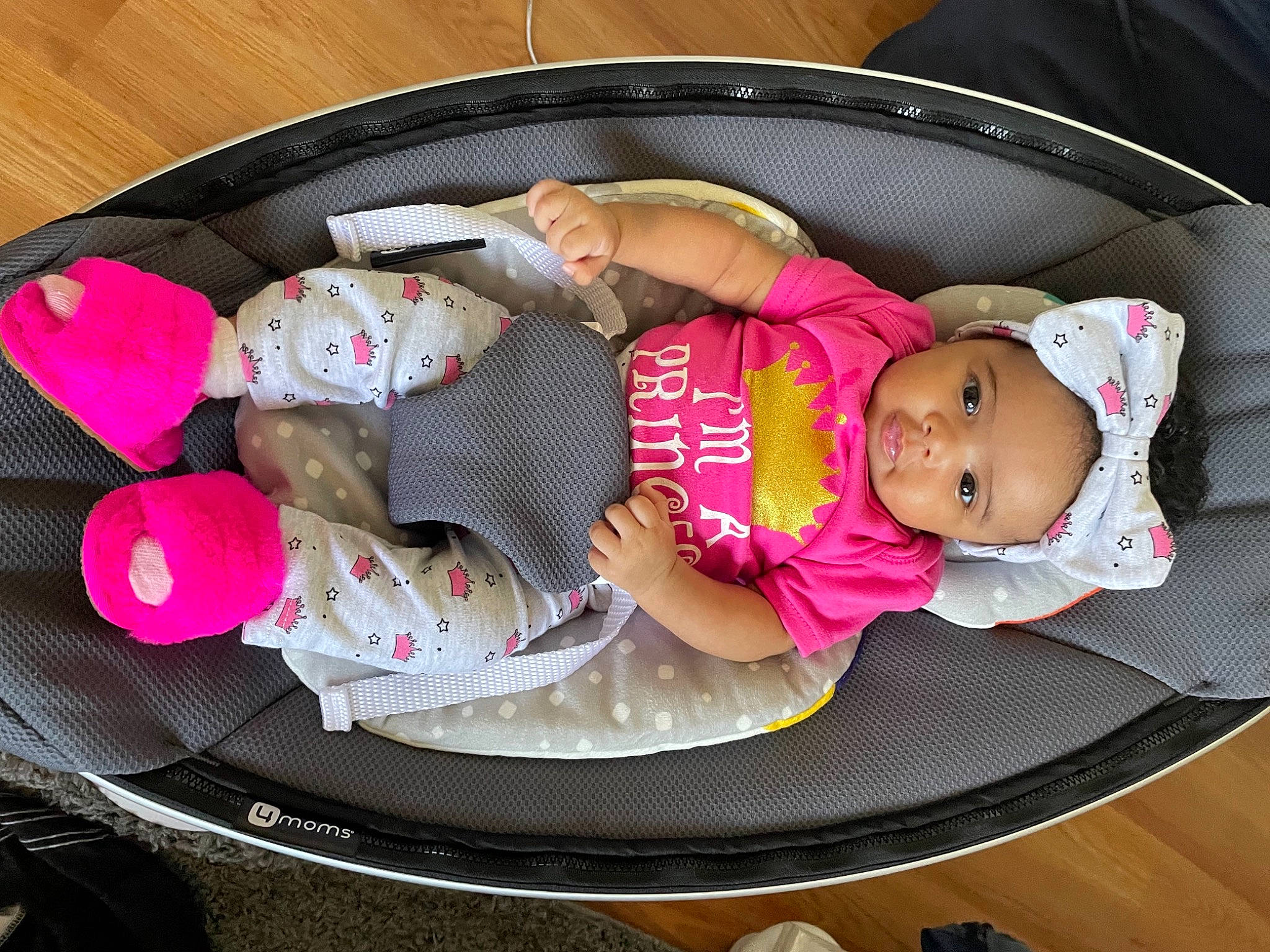 Santana joined the competition — help win amazing prizes! baby, baby_carriage, baby_products, baby_safety, baby_sleeping, baby_toddler_clothing, bag, cheek, child, comfort, fashion_accessory, hat, headgear, headwear, infant_bed, lap, person, pink, room, sleeve
