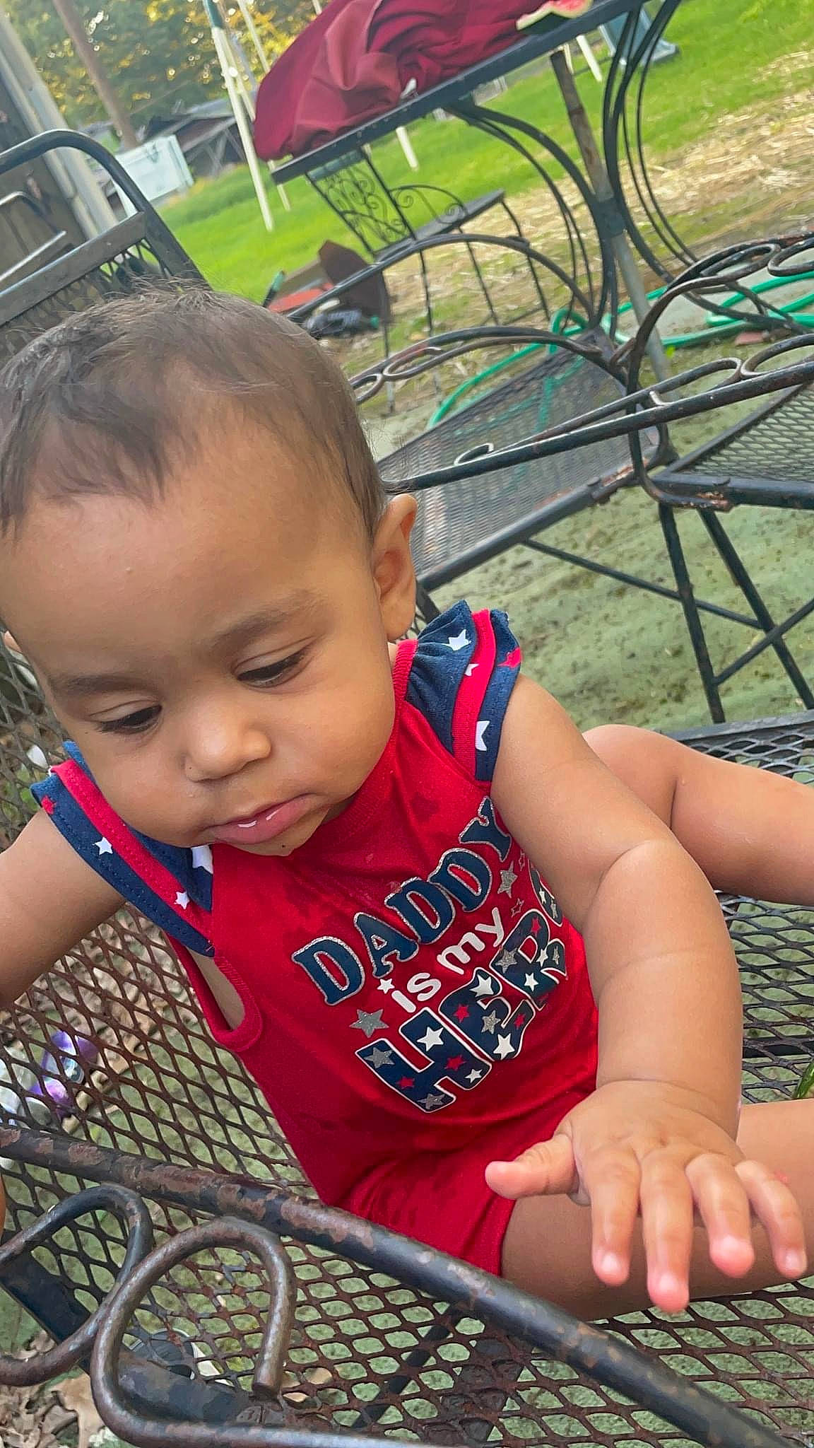 Chloe is registered to the contest to win money with this photo: baby, beauty, chair, child, fun, grass, hairstyle, happy, leisure, organ, outdoor_furniture, people, person, plant, product, recreation, sitting, skin, summer, toddler