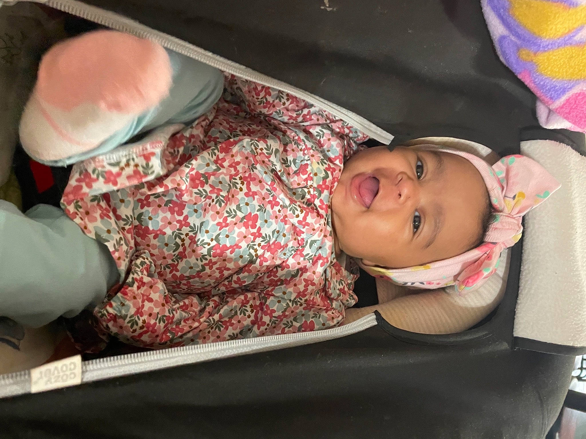 Chloe joined the competition — help win amazing prizes! baby, baby_products, baby_toddler_clothing, beauty, car_seat, cheek, child, comfort, finger, hand, headwear, linens, mouth, pattern, people, person, product, room, sitting, skin