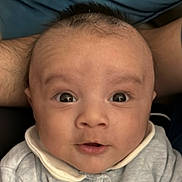 Rayan joined the competition — help win amazing prizes! baby, infant, face, eyes, mouth, collar, clothing, person, portrait, closeup, skin, head, expression, curious, cute, hands, adult, holding, warm, cozy