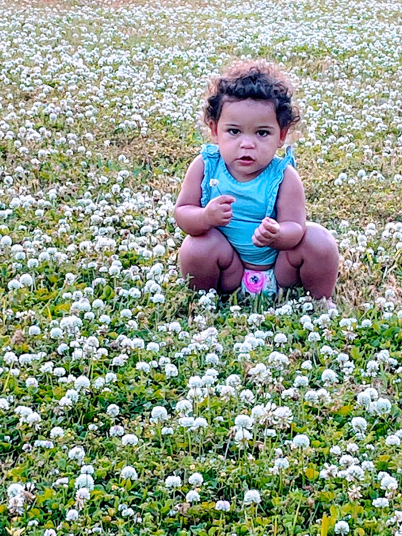 Alora is registered to the contest to win money with this photo: agriculture, annual_plant, baby, baby_toddler_clothing, botany, face, field, flower, flowering_plant, grass, grassland, groundcover, happy, meadow, natural_environment, people_in_nature, person, petal, plant, plantation