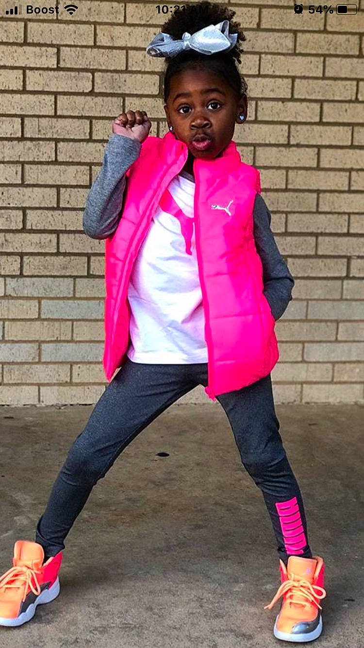 Jayla joined the competition — help win amazing prizes! blazer, child, child_model, clothing, denim, footwear, jacket, jeans, magenta, outerwear, person, photo_shoot, photography, pink, shoe, sportswear, style, surprise, textile, trousers