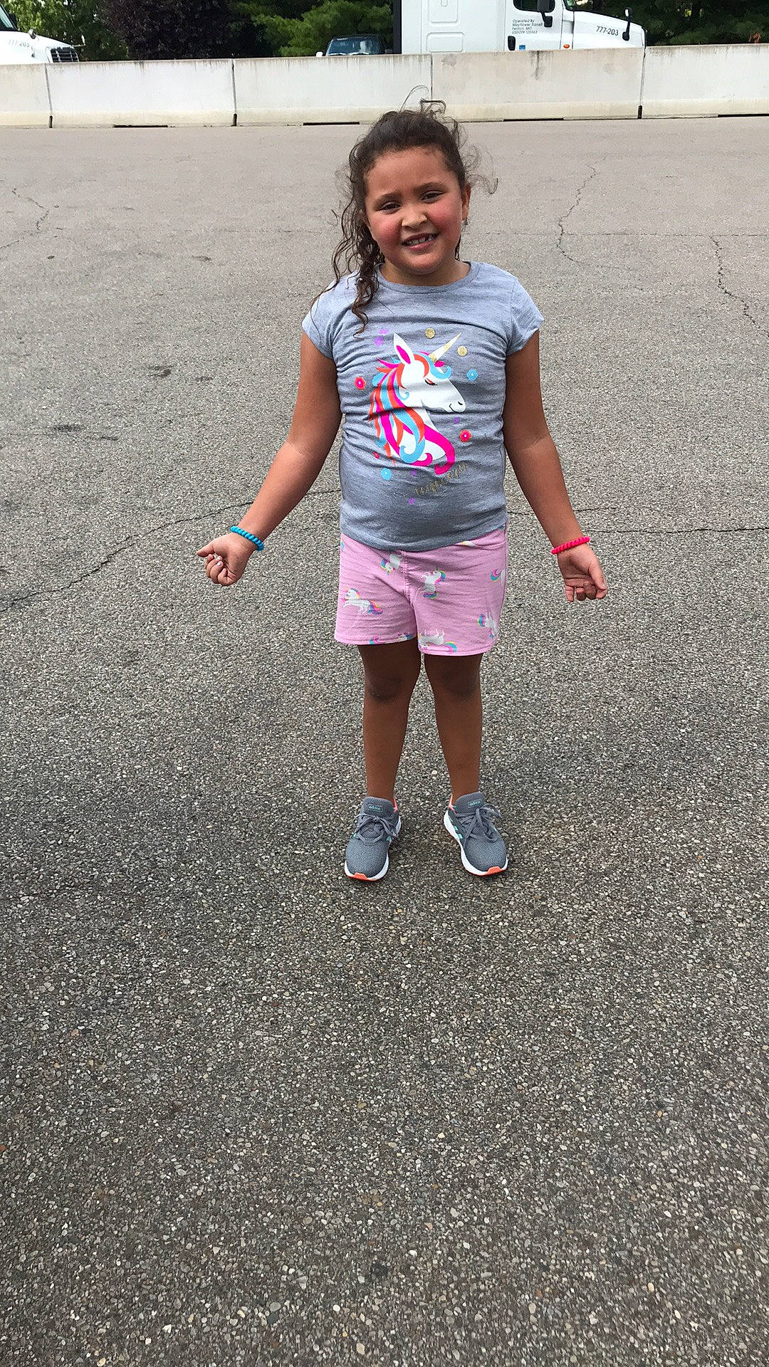 Kaylea joined the competition — help win amazing prizes! asphalt, child, fun, joy, leg, person, pink, play, smile, standing, summer, t_shirt, toddler, vacation