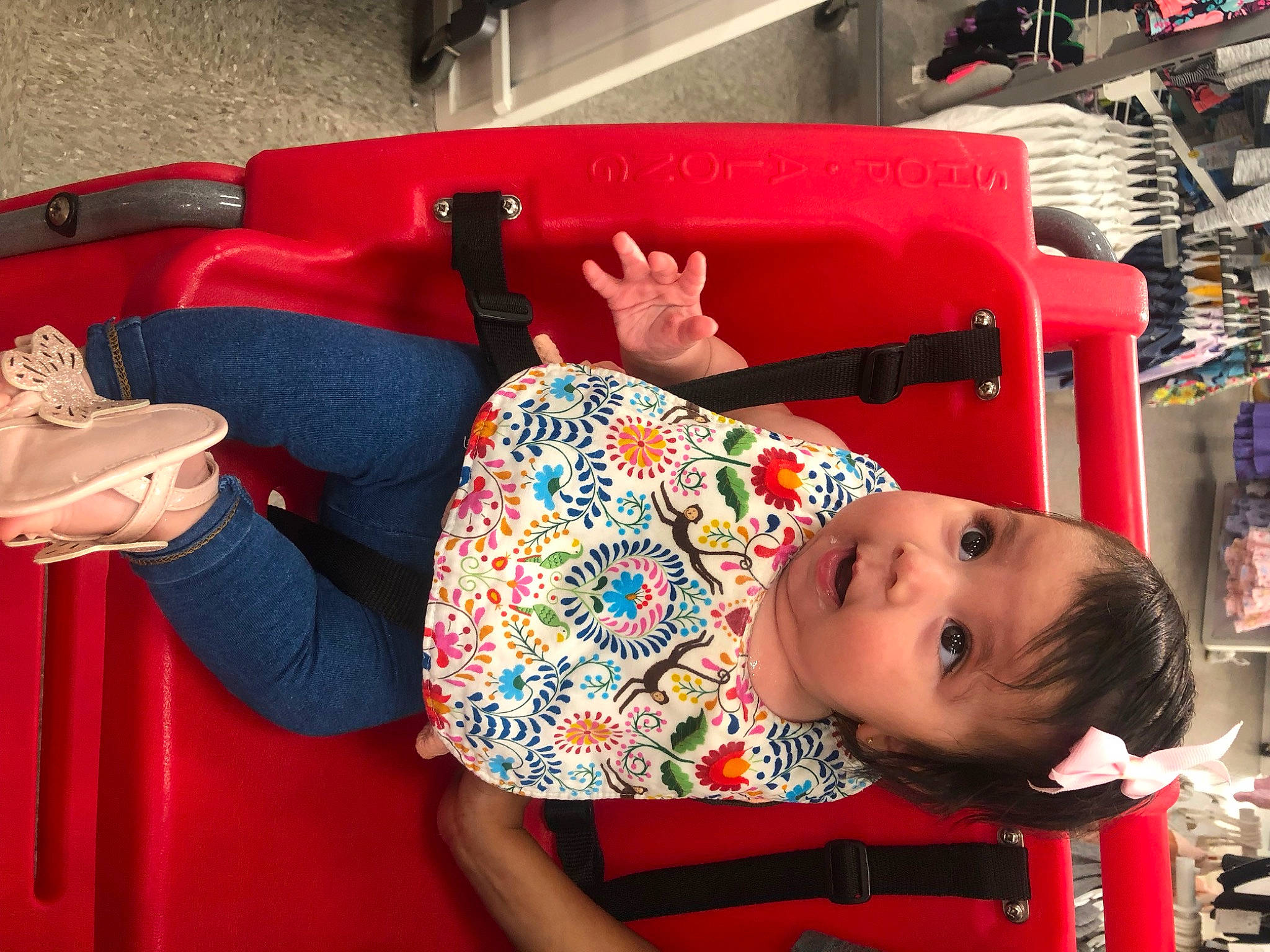 Alexia joined the competition — help win amazing prizes! baby, chair, child, christmas, cool, footwear, furniture, hand, happy, holiday, joint, leg, person, product, red, shoe, sitting, square, surprise, toddler