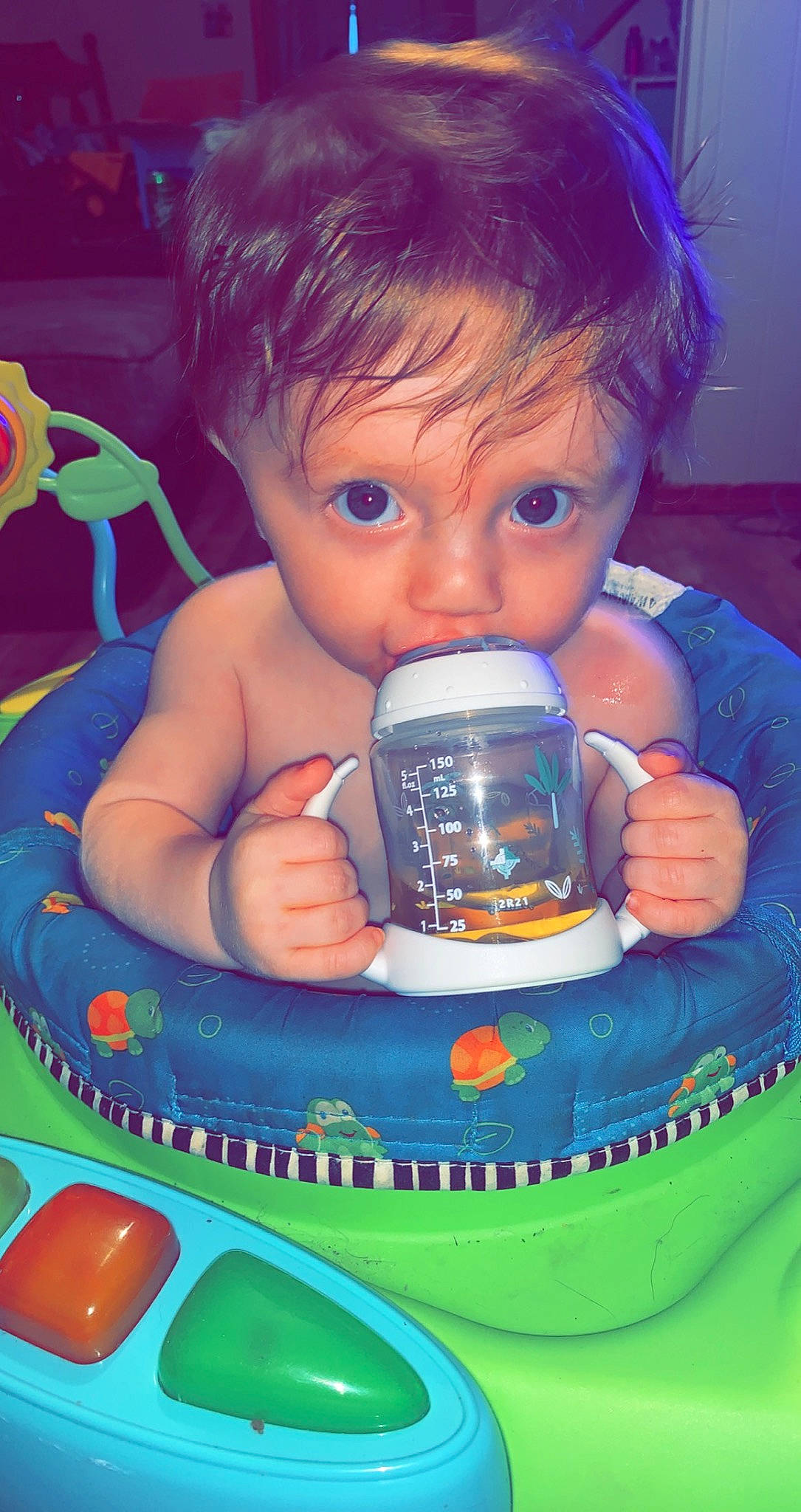 Everette joined the competition — help win amazing prizes! arm, baby, baby_products, blue, cheek, child, cup, drink, drinkware, finger, fun, green, hand, nail, organ, person, product, serveware, toddler, toy
